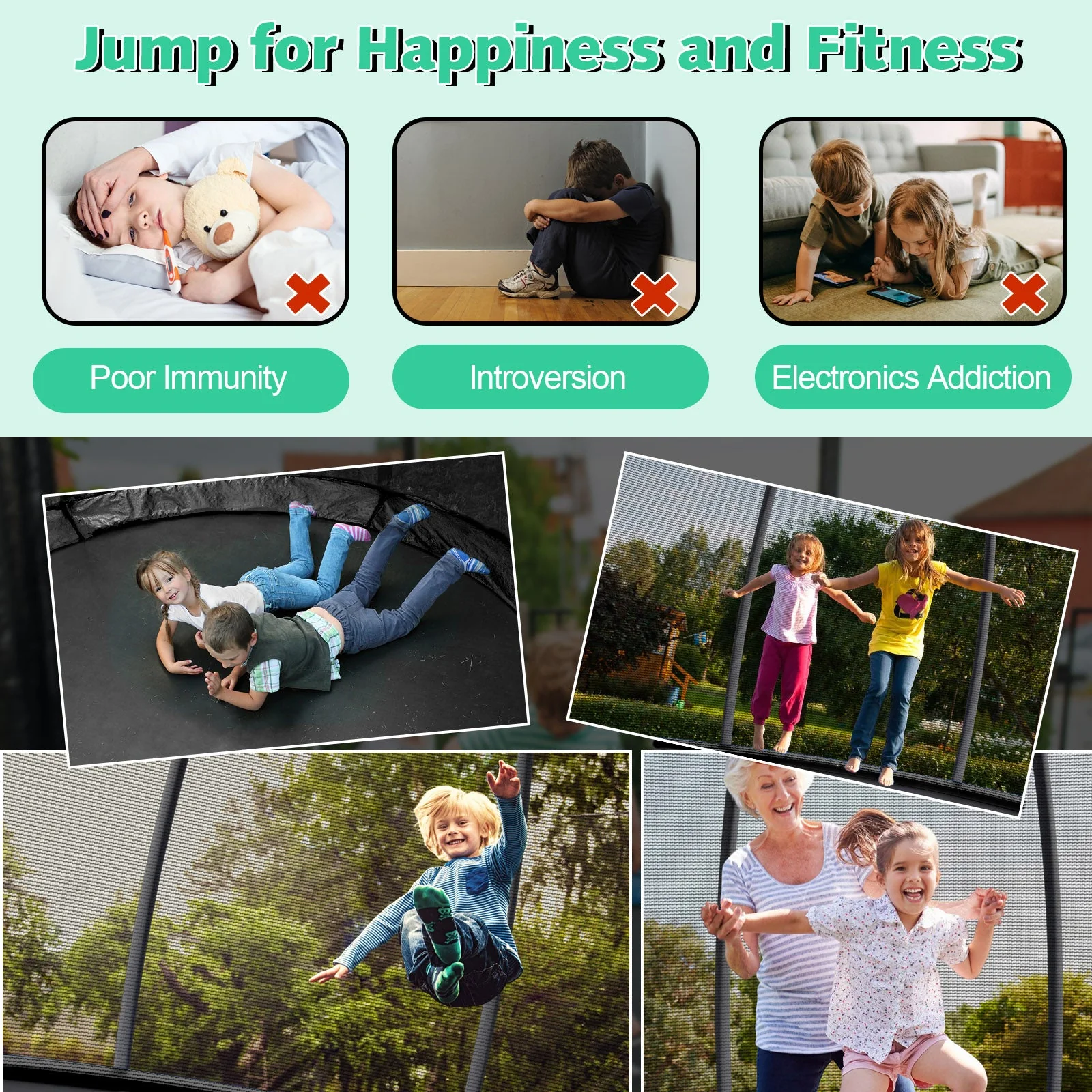 10 Feet ASTM Approved Recreational Trampoline with Ladder-Black - Image 5
