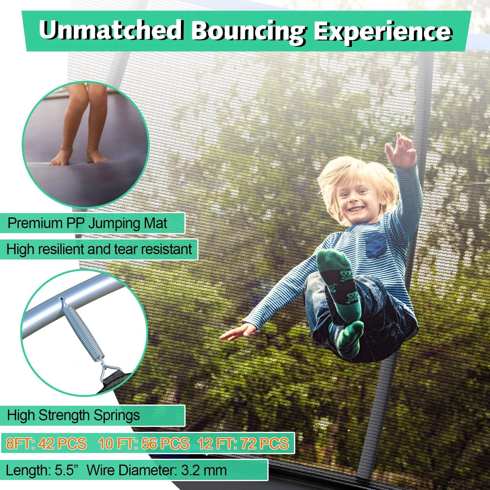 10 Feet ASTM Approved Recreational Trampoline with Ladder-Black - Image 6