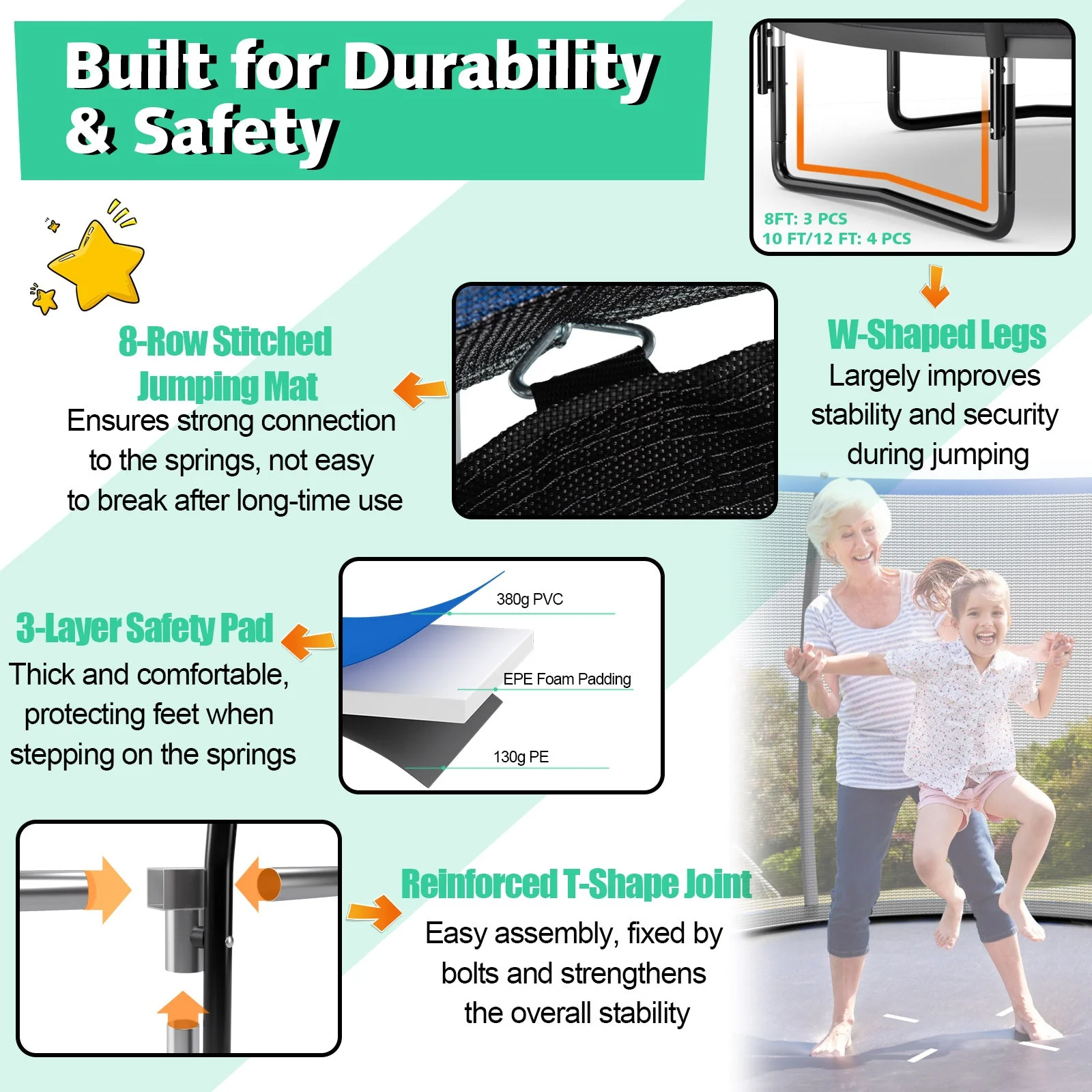 10 Feet ASTM Approved Recreational Trampoline with Ladder-Black - Image 7