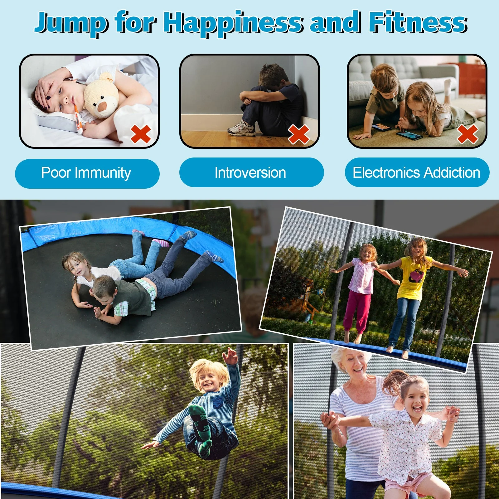 10 Feet ASTM Approved Recreational Trampoline with Ladder-Blue - Image 5