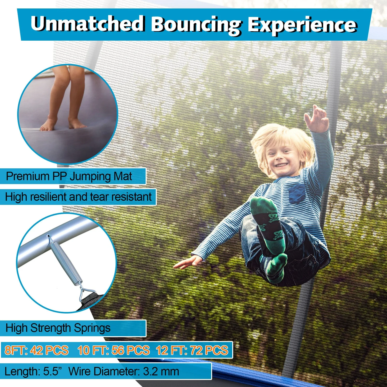 10 Feet ASTM Approved Recreational Trampoline with Ladder-Blue - Image 6