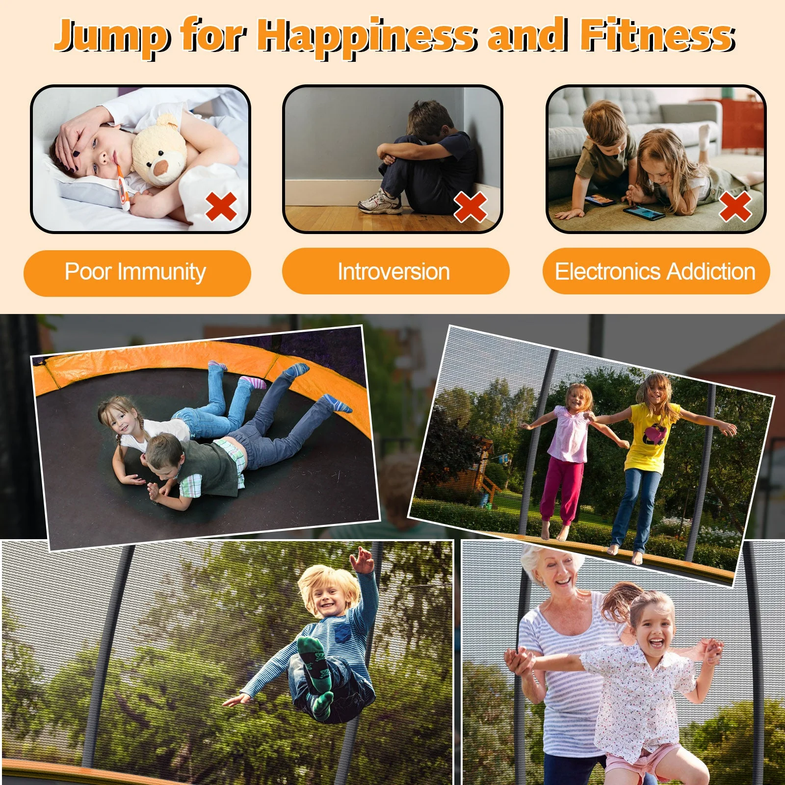 10 Feet ASTM Approved Recreational Trampoline with Ladder-Orange - Image 5