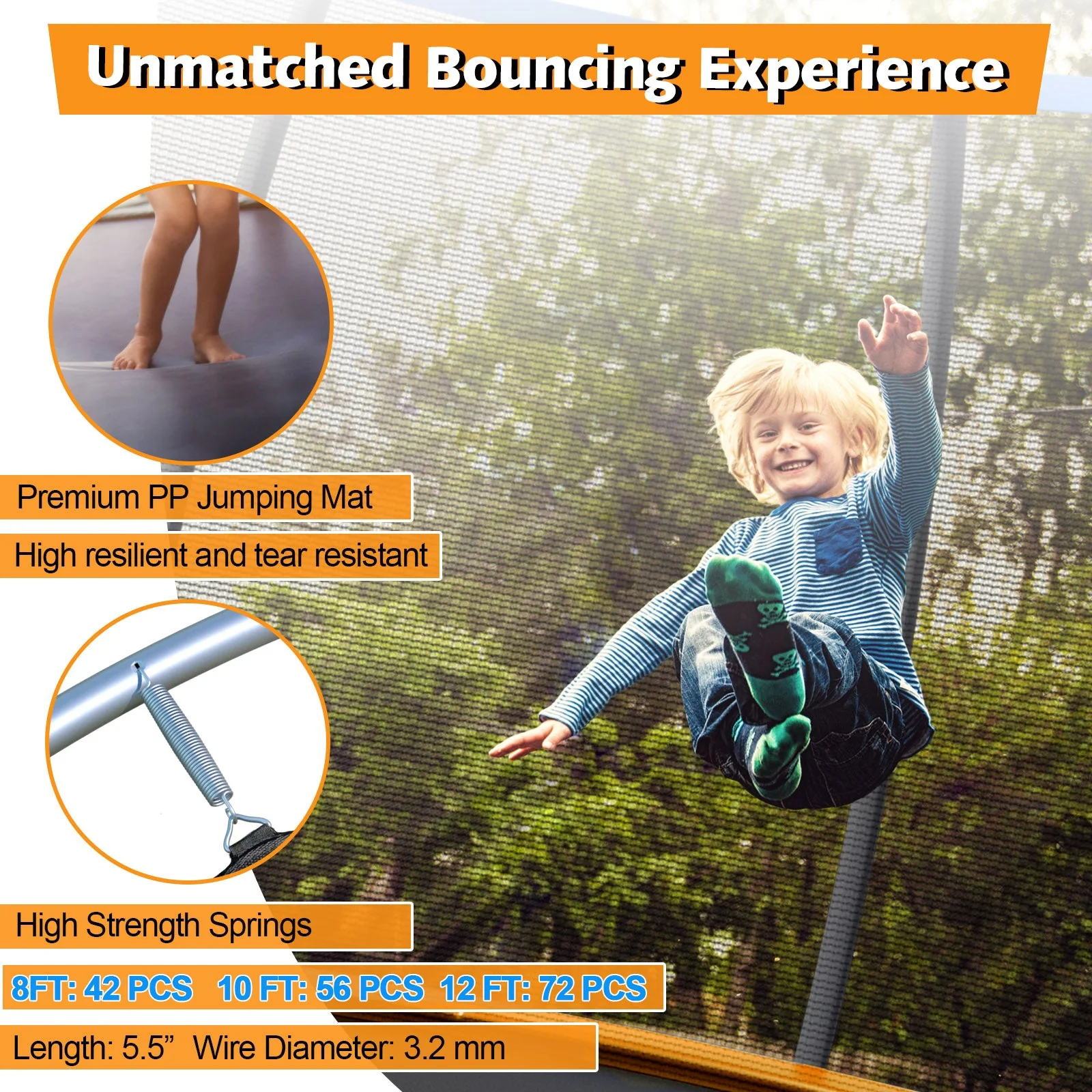 10 Feet ASTM Approved Recreational Trampoline with Ladder-Orange - Image 6