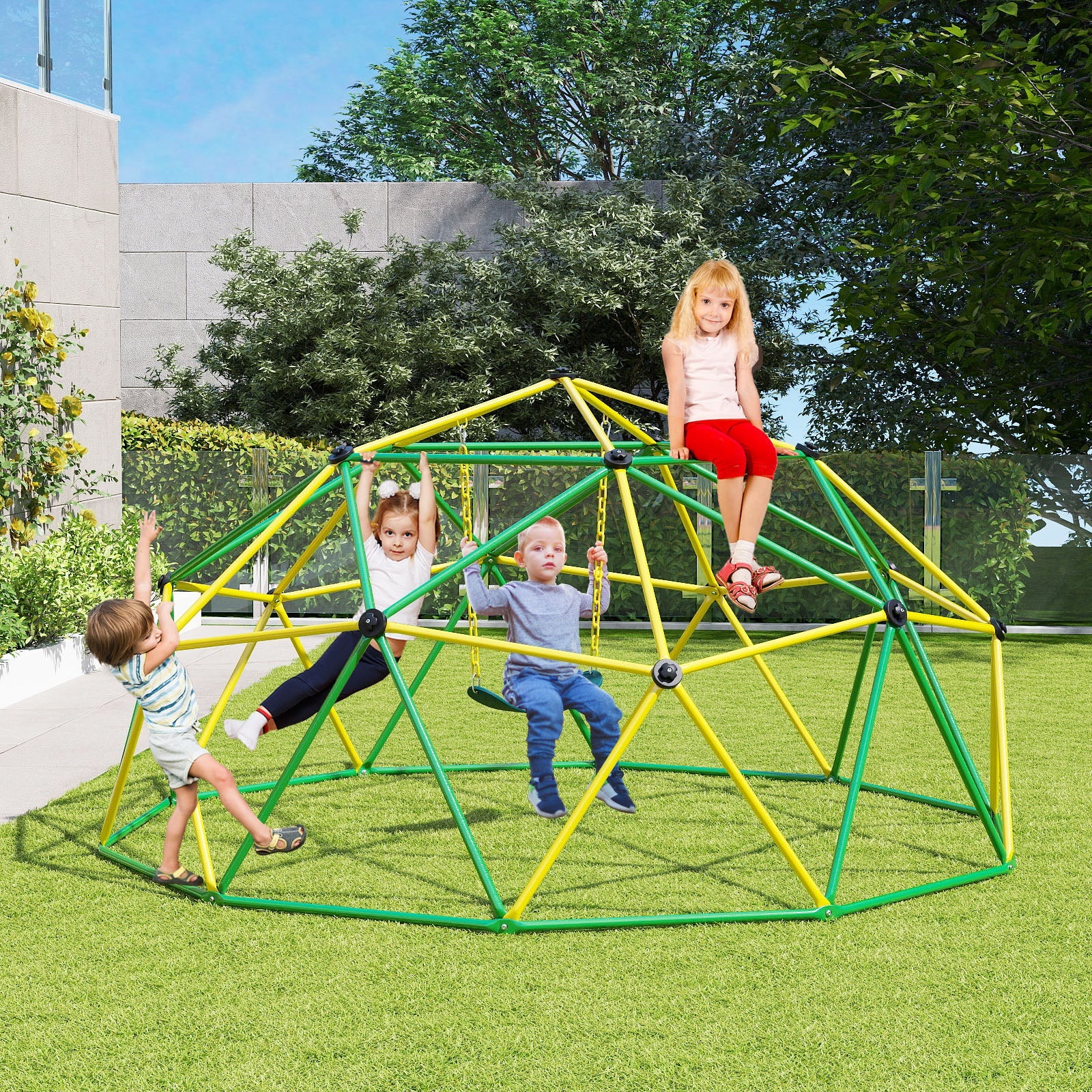 10 Feet Dome Climber with Swing and 800 Lbs Load Capacity-Green - Image 2