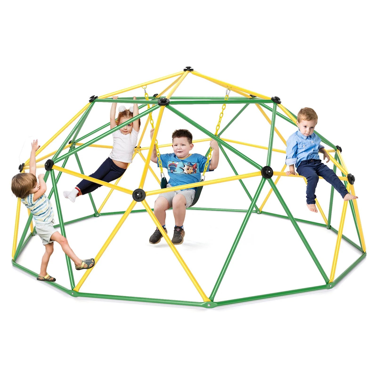 10 Feet Dome Climber with Swing and 800 Lbs Load Capacity-Green - Image 4