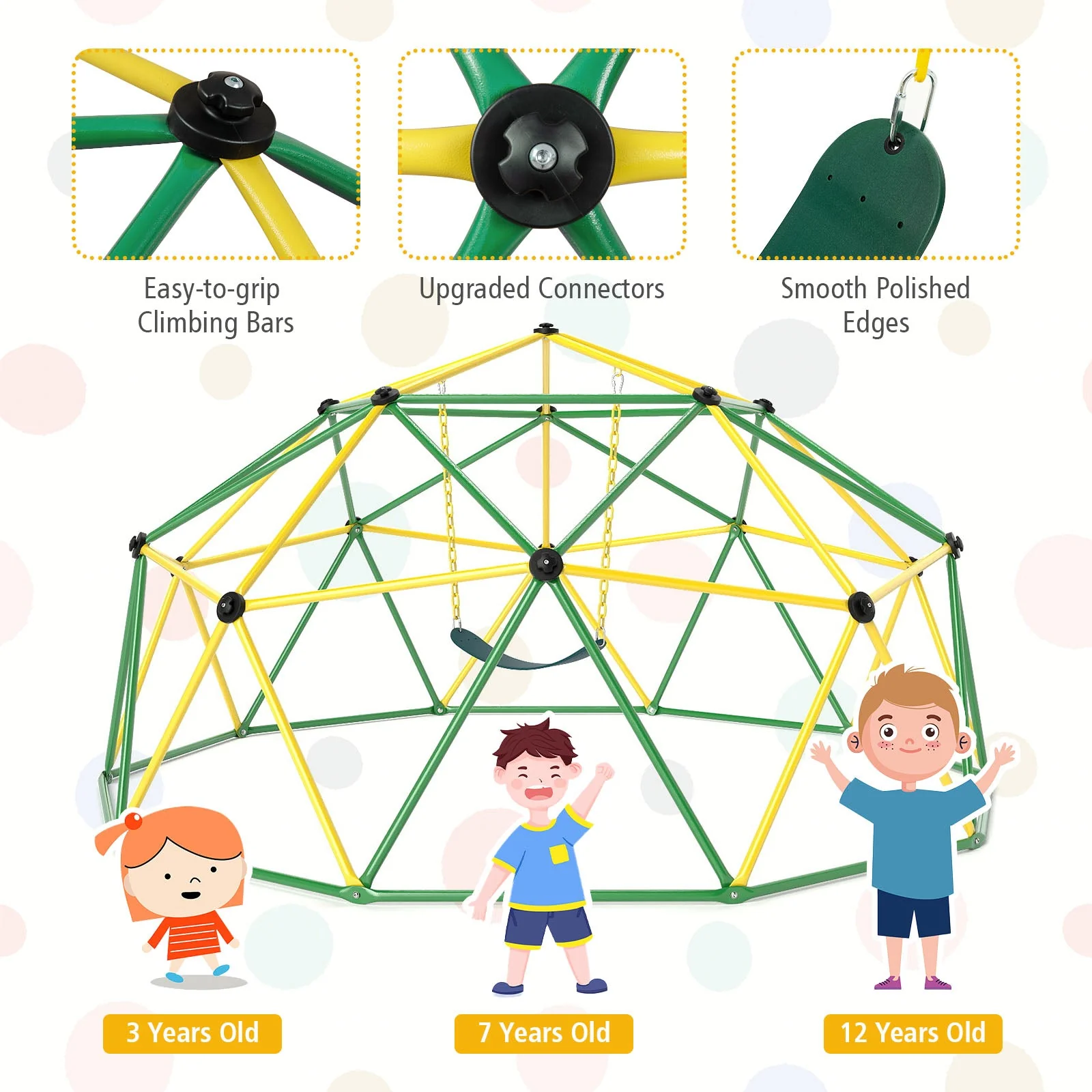 10 Feet Dome Climber with Swing and 800 Lbs Load Capacity-Green - Image 7