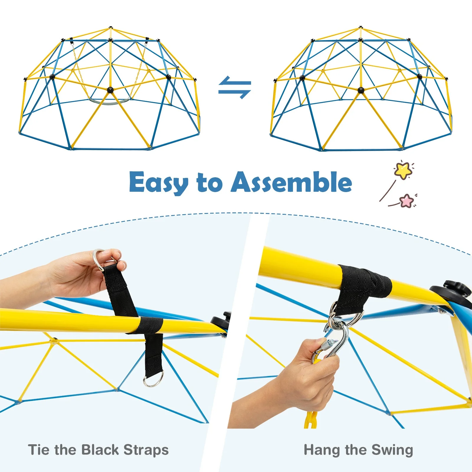 10 Feet Dome Climber with Swing and 800 Lbs Load Capacity-Multicolor - Image 4
