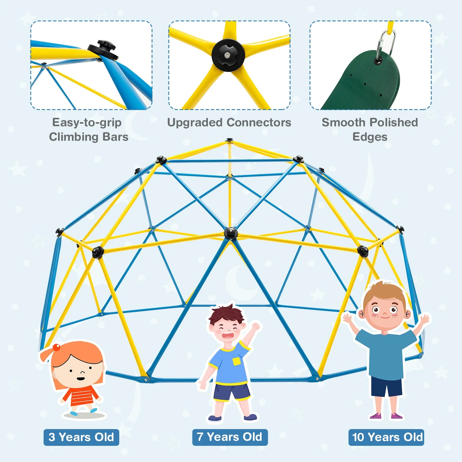 10 Feet Dome Climber with Swing and 800 Lbs Load Capacity-Multicolor - Image 6