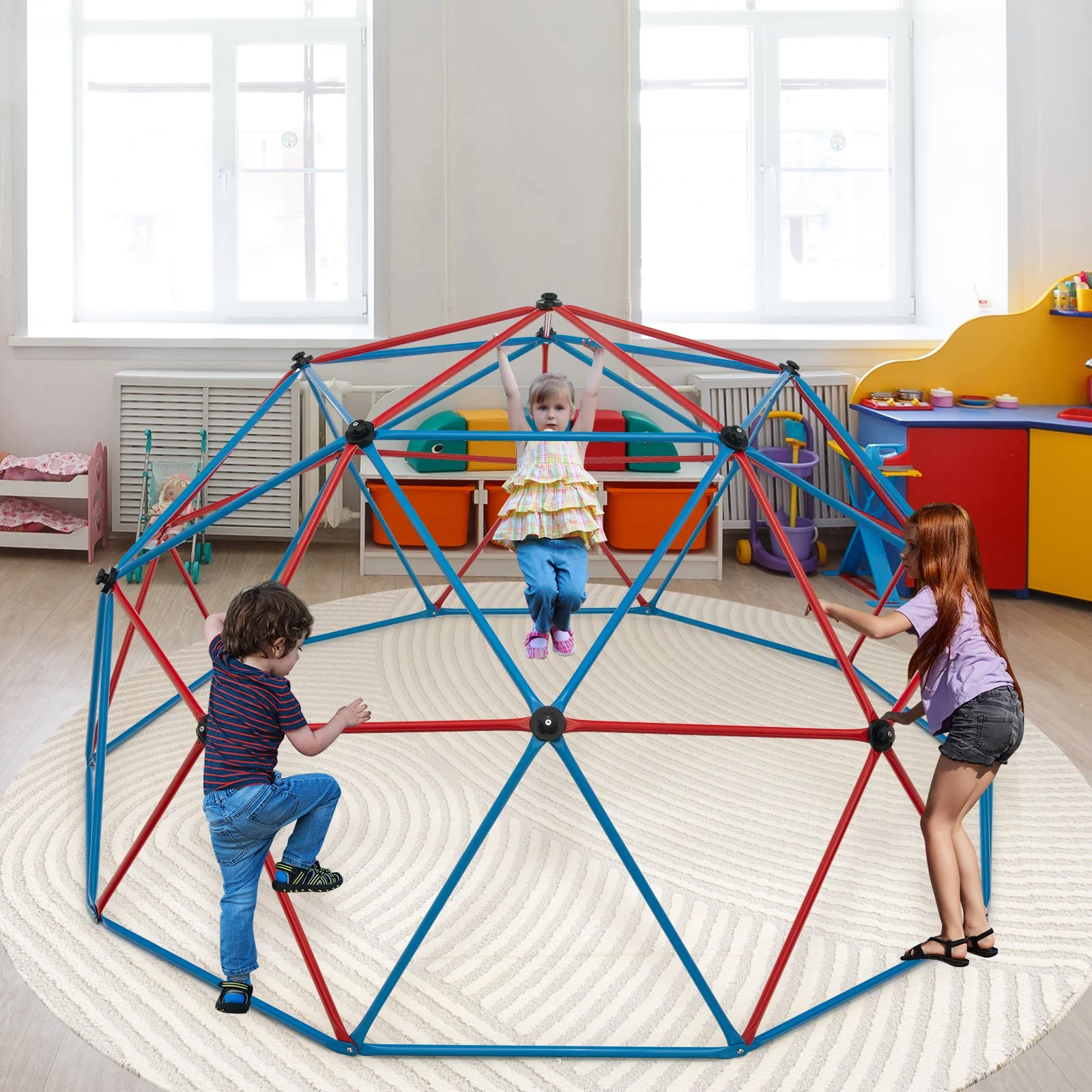 10 Feet Dome Climber with Swing and 800 Lbs Load Capacity-Red - Image 2
