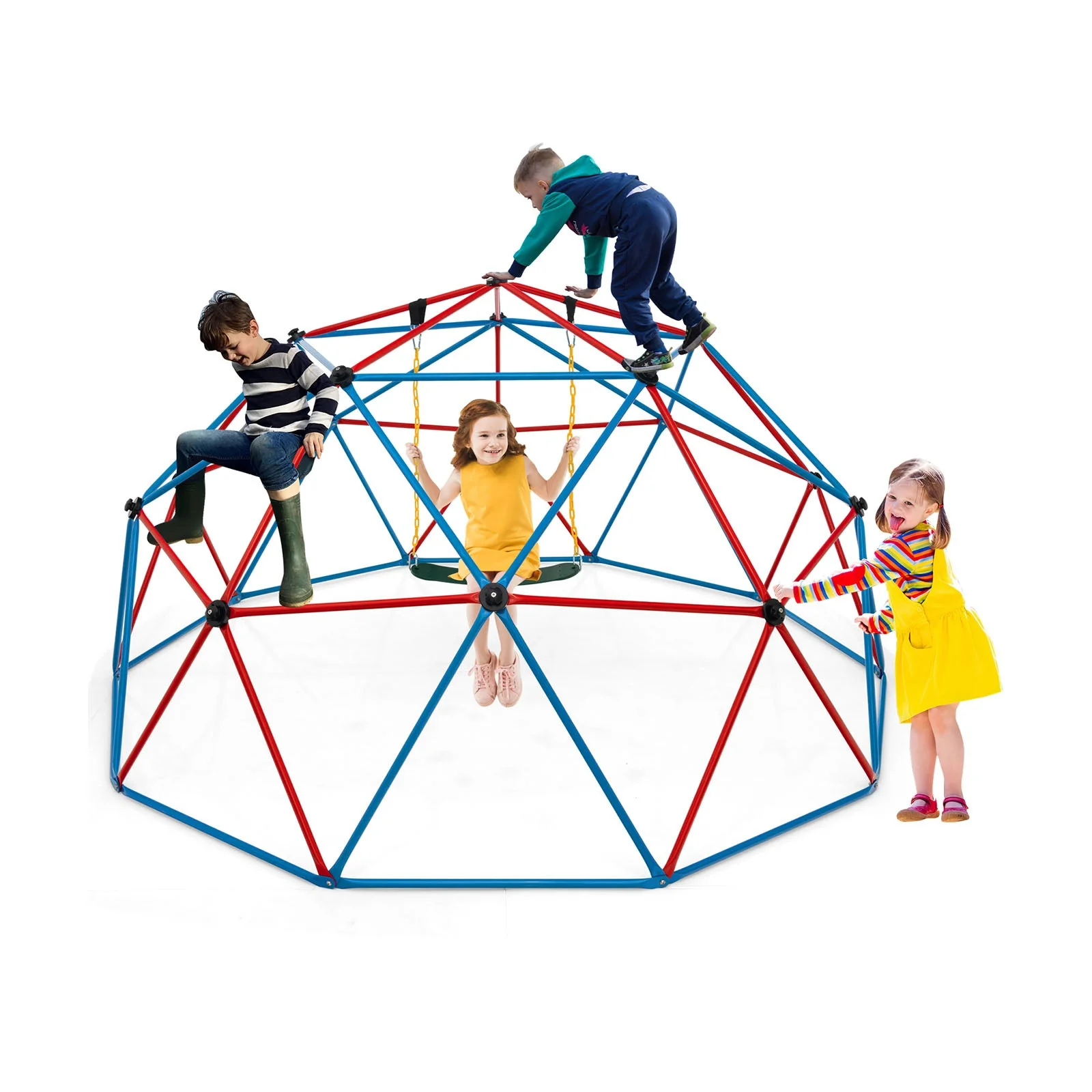 10 Feet Dome Climber with Swing and 800 Lbs Load Capacity-Red - Image 3