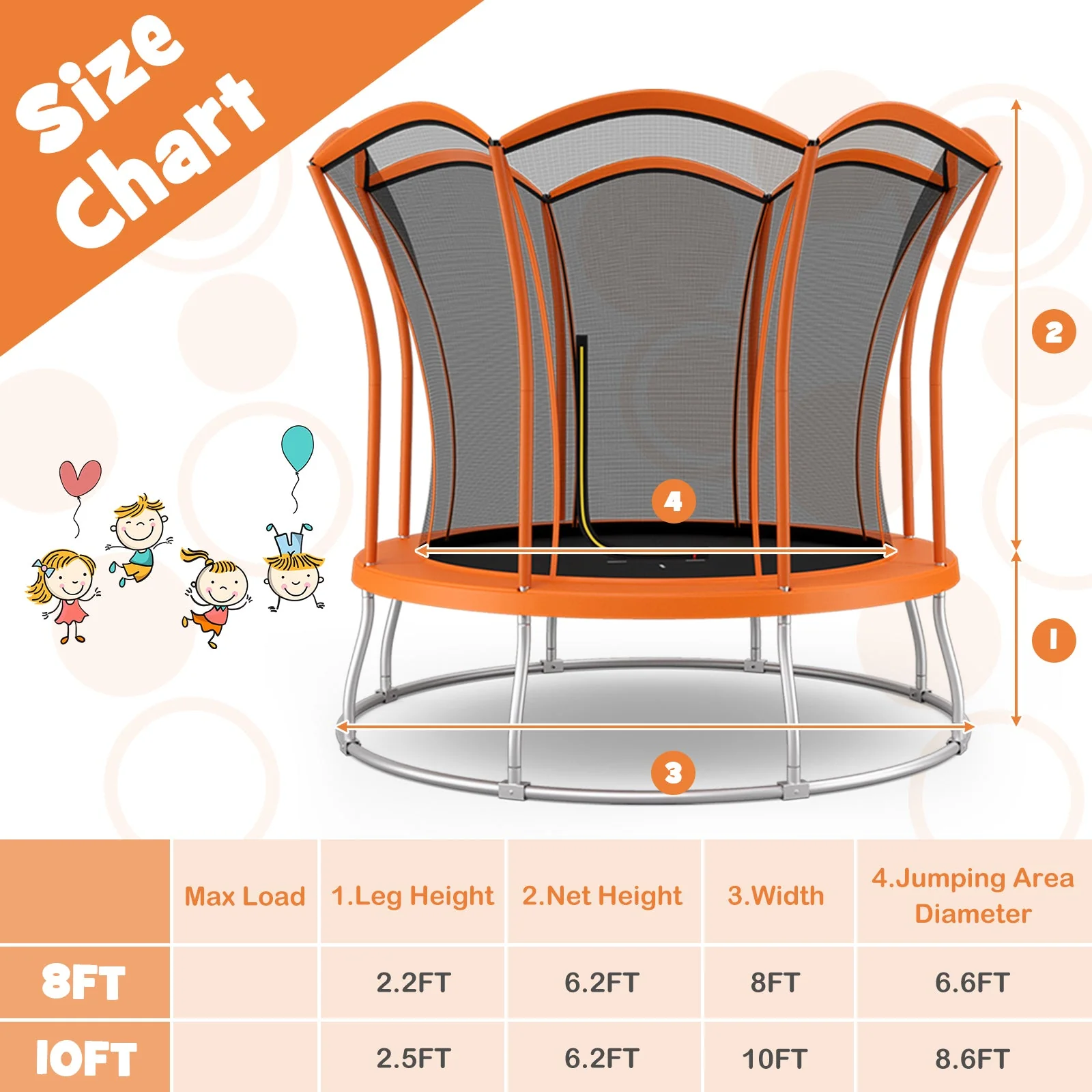 10 Feet Unique Flower Shape Trampoline with Galvanized Steel Frame-Orange - Image 4