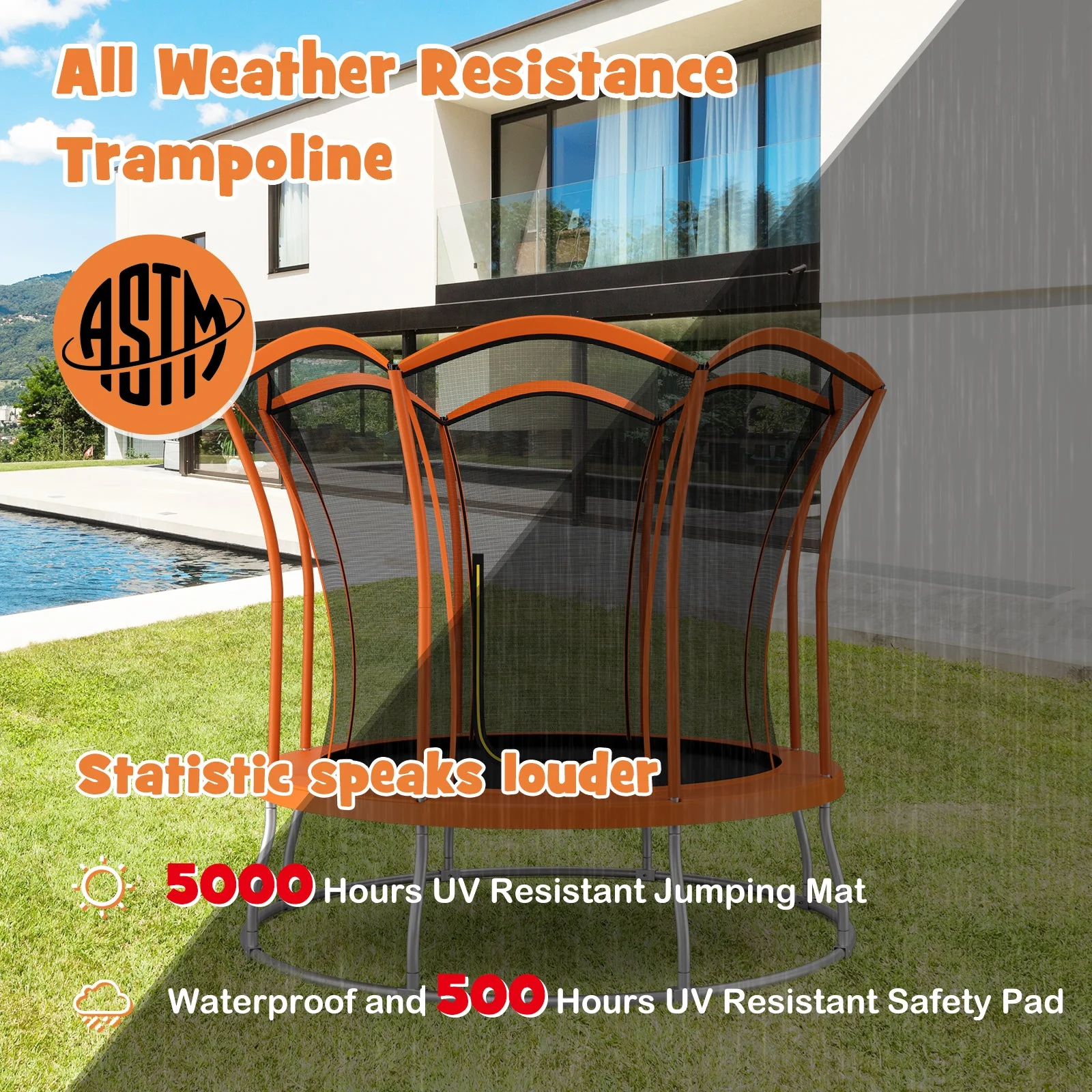 10 Feet Unique Flower Shape Trampoline with Galvanized Steel Frame-Orange - Image 5