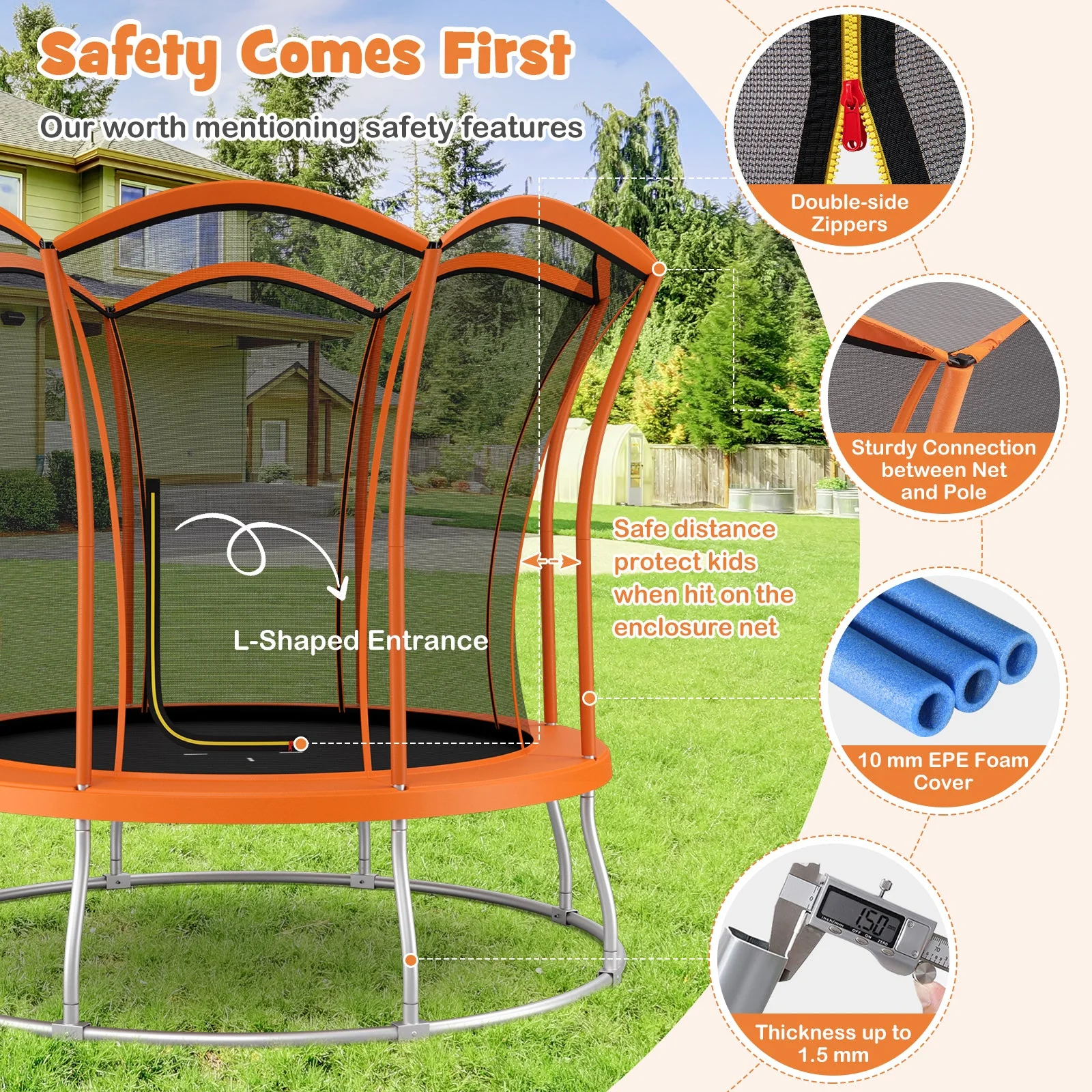 10 Feet Unique Flower Shape Trampoline with Galvanized Steel Frame-Orange - Image 7
