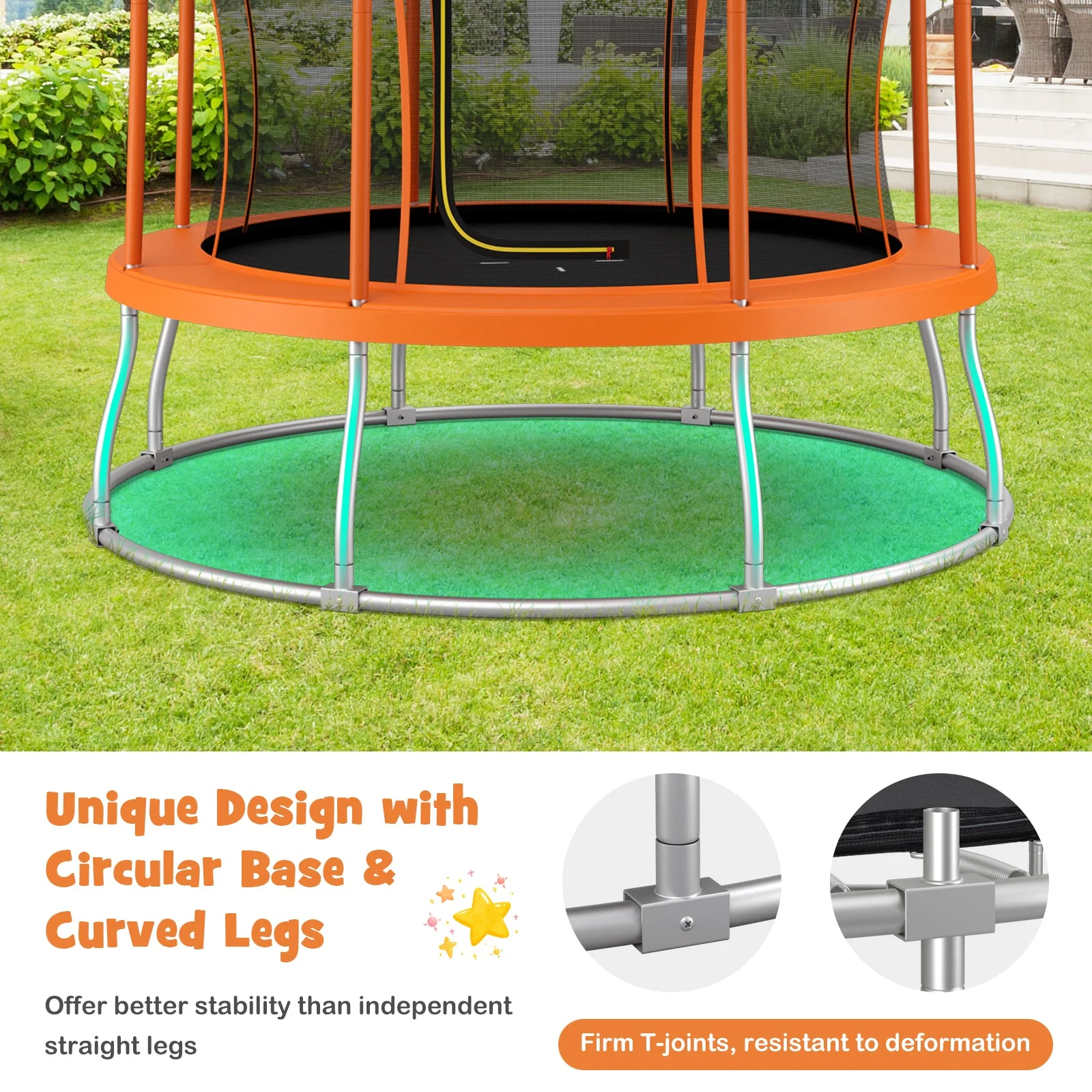 10 Feet Unique Flower Shape Trampoline with Galvanized Steel Frame-Orange - Image 8