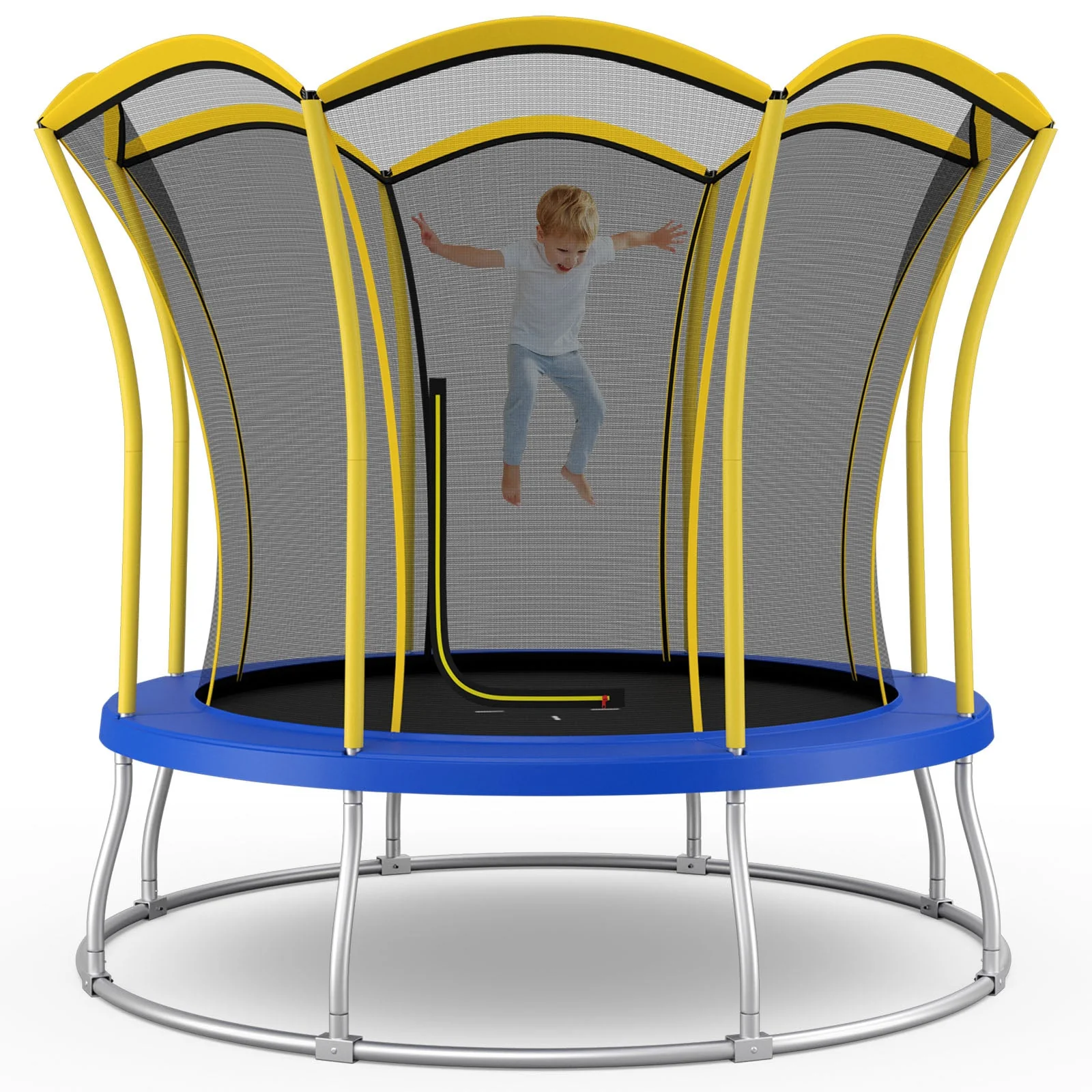10 Feet Unique Flower Shape Trampoline with Galvanized Steel Frame-Yellow - Image 3