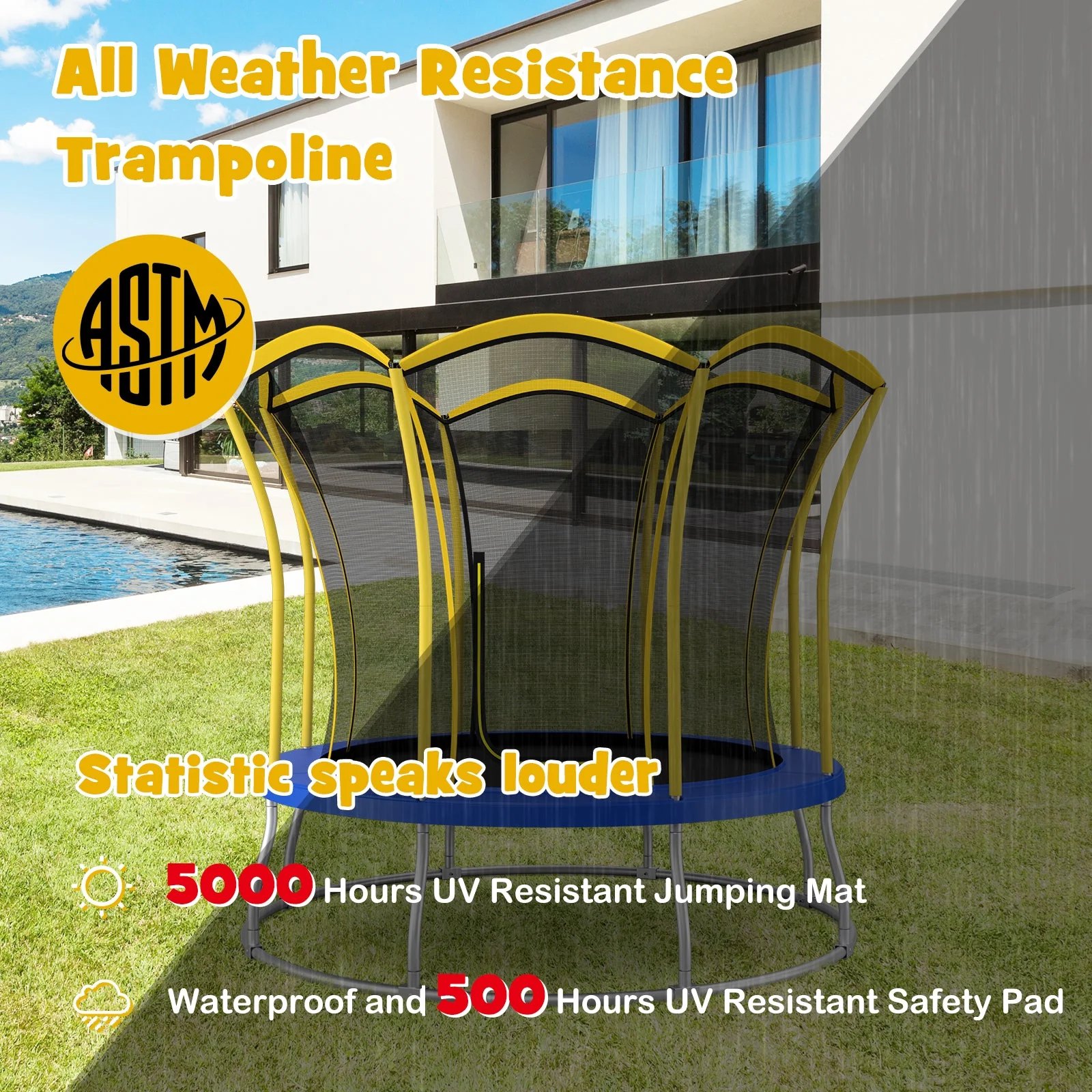 10 Feet Unique Flower Shape Trampoline with Galvanized Steel Frame-Yellow - Image 5