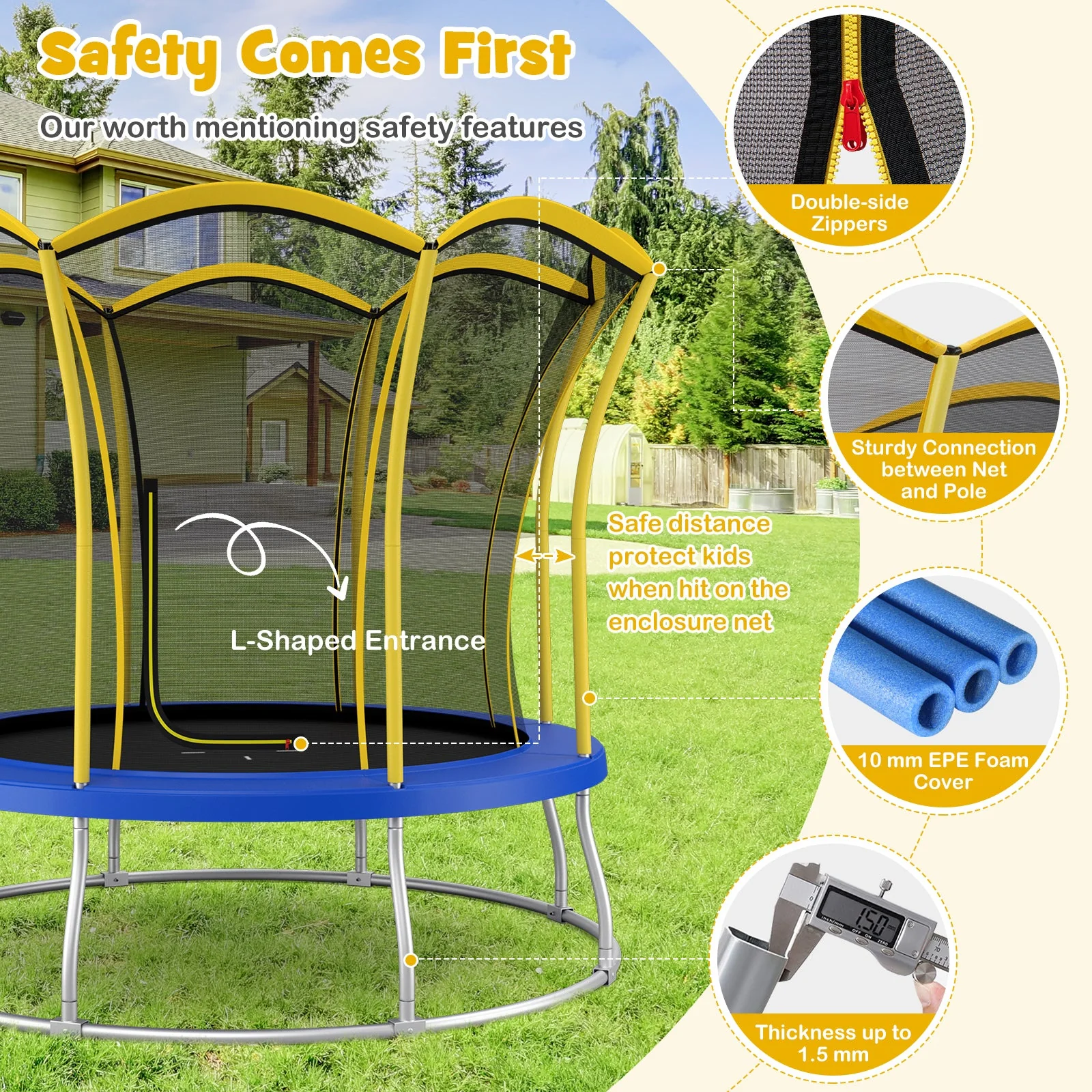 10 Feet Unique Flower Shape Trampoline with Galvanized Steel Frame-Yellow - Image 7