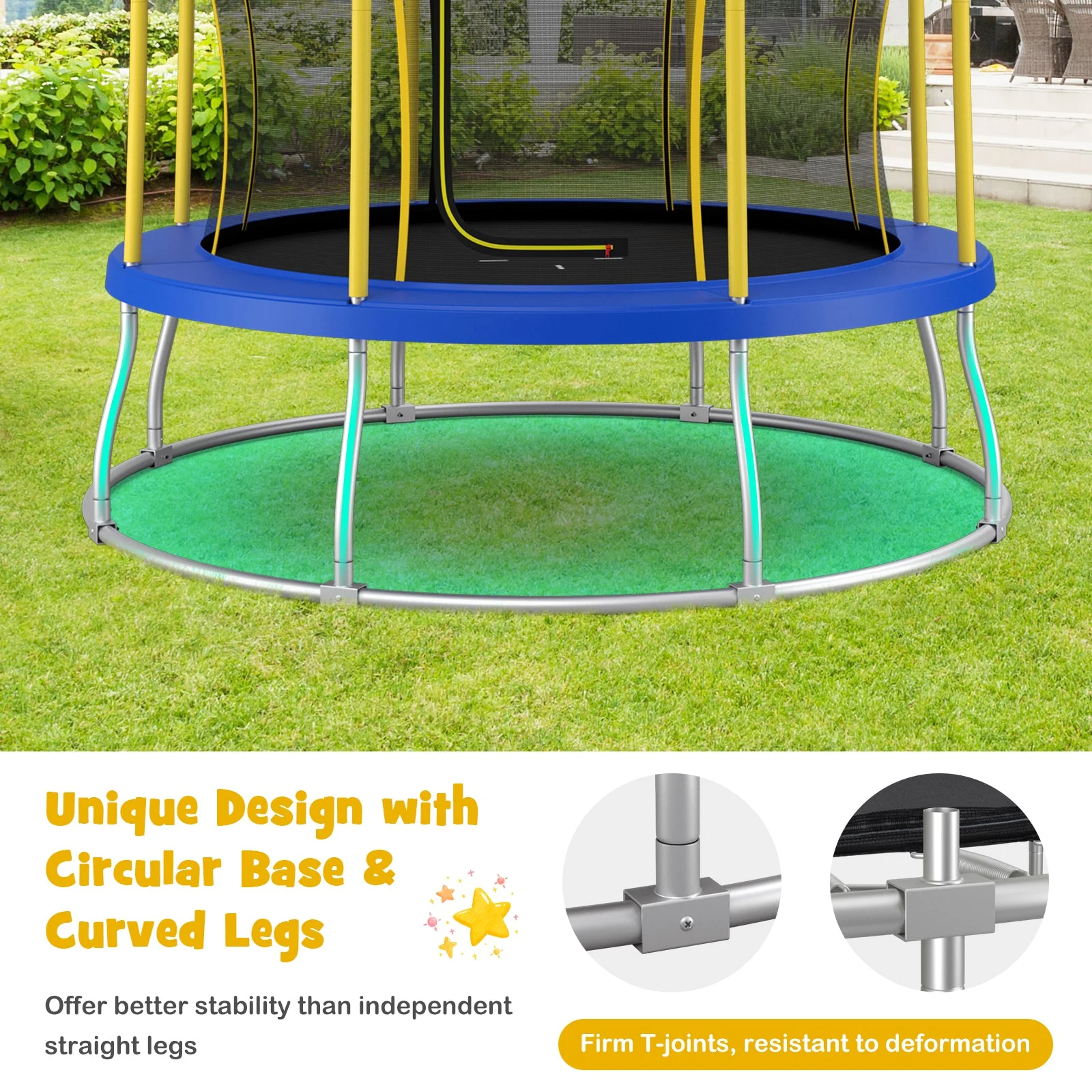 10 Feet Unique Flower Shape Trampoline with Galvanized Steel Frame-Yellow - Image 8