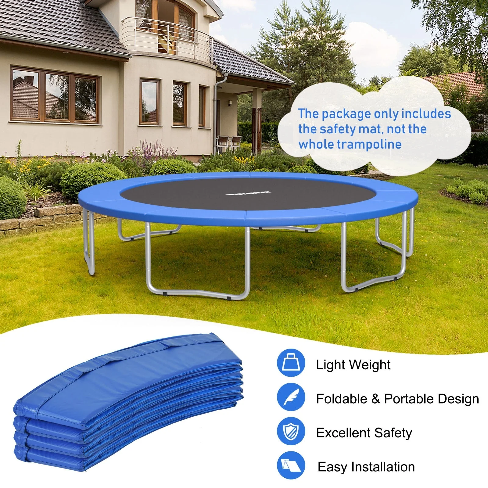 10 Feet Universal Spring Cover Trampoline Replacement Safety Pad-Blue - Image 2