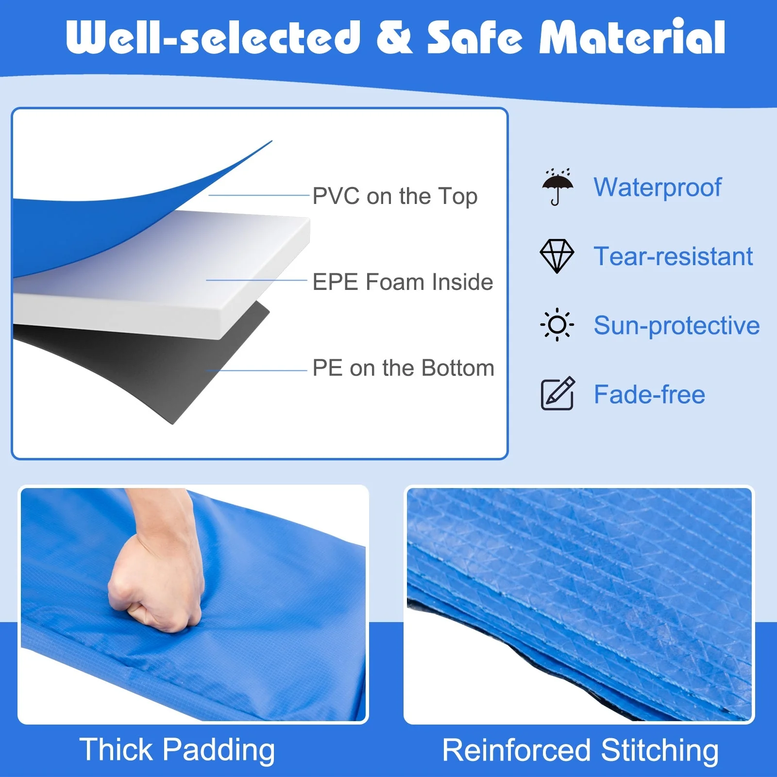 10 Feet Universal Spring Cover Trampoline Replacement Safety Pad-Blue - Image 8