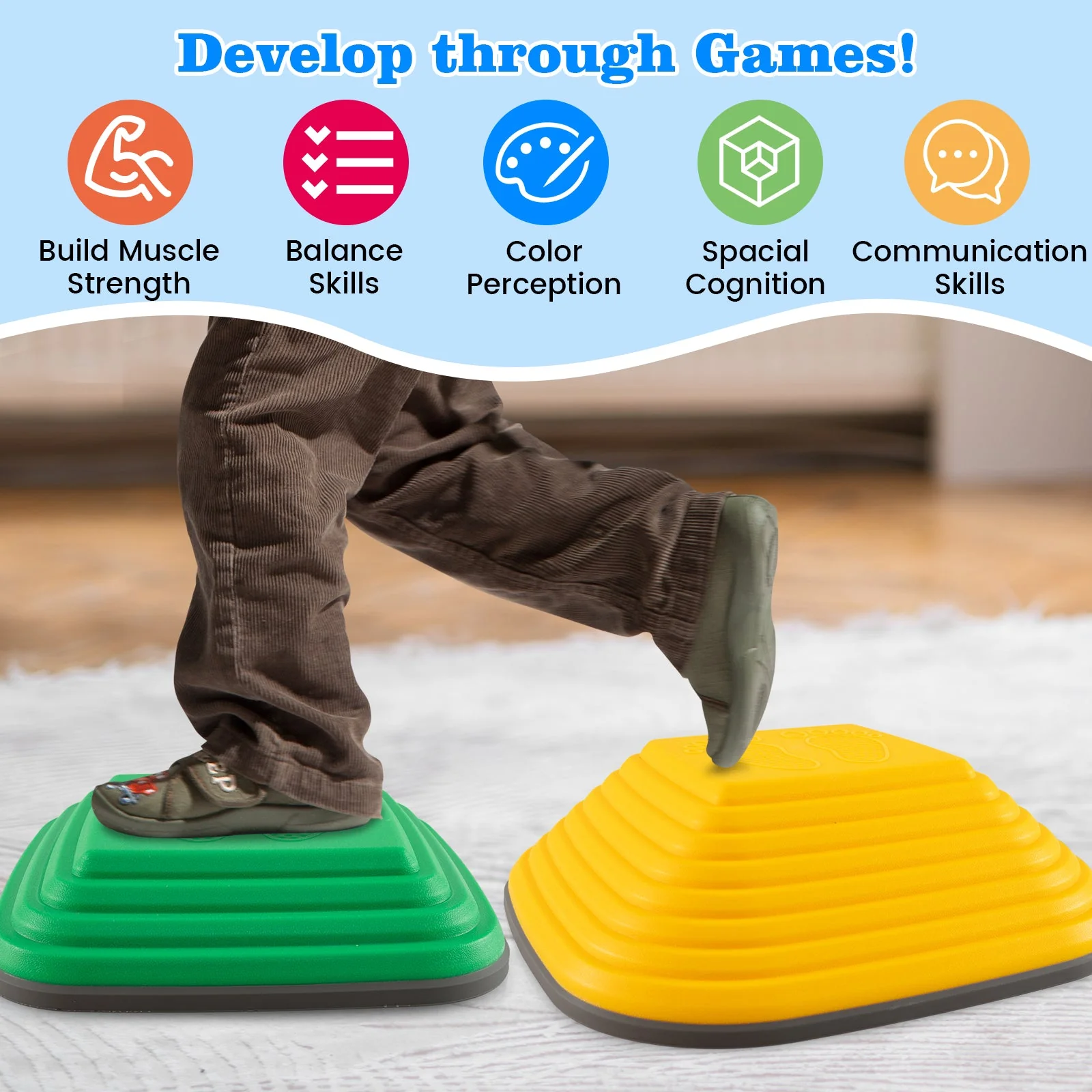 11 Pieces Kids Stepping Stone Square Stackable Indoor Outdoor-Multicolor - Image 4