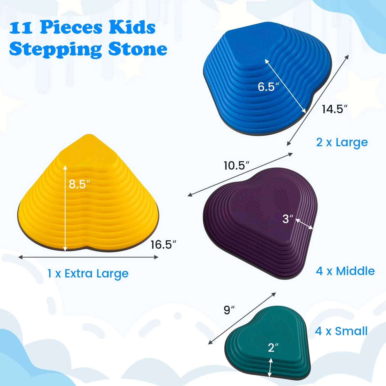 11 Pieces Kids Stepping Stones Stackable Balance Blocks Indoor Outdoor-Multicolor - Image 3