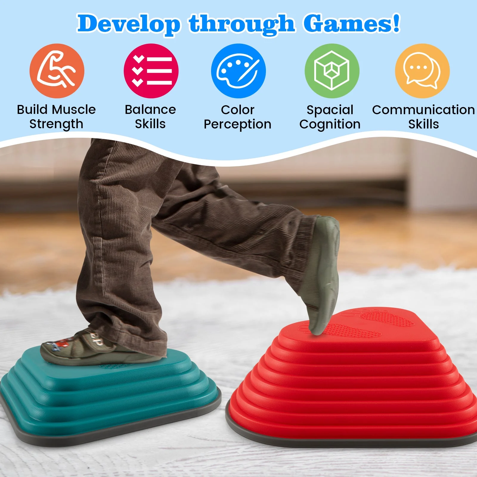 11 Pieces Kids Stepping Stones Stackable Balance Blocks Indoor Outdoor-Multicolor - Image 6