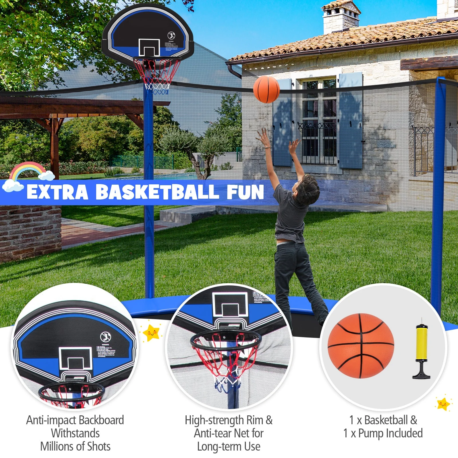 12/14/15/16 Feet Outdoor Recreational Trampoline with Enclosure Net-12 ft - Image 8