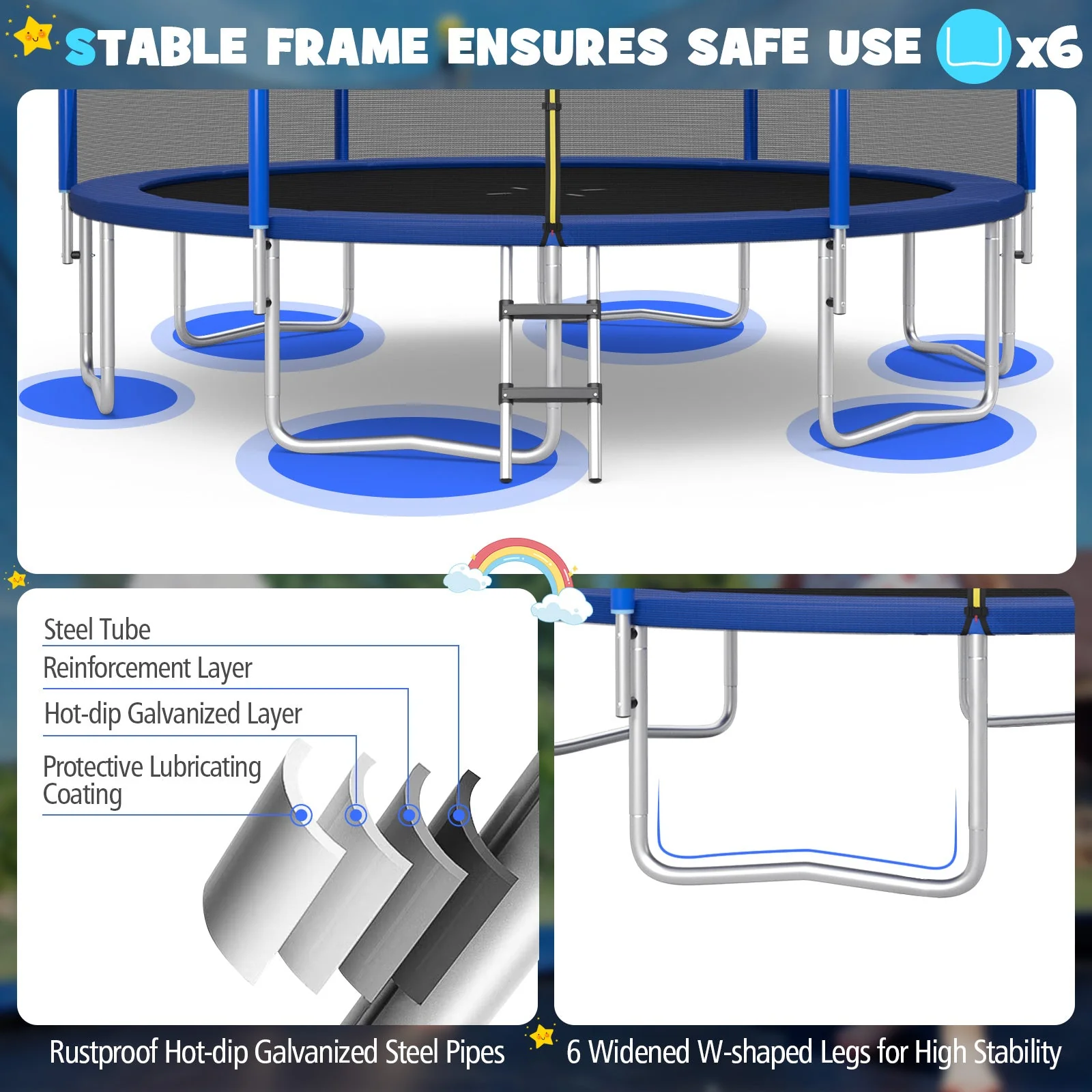 12/14/15/16 Feet Outdoor Recreational Trampoline with Enclosure Net-14 ft - Image 5
