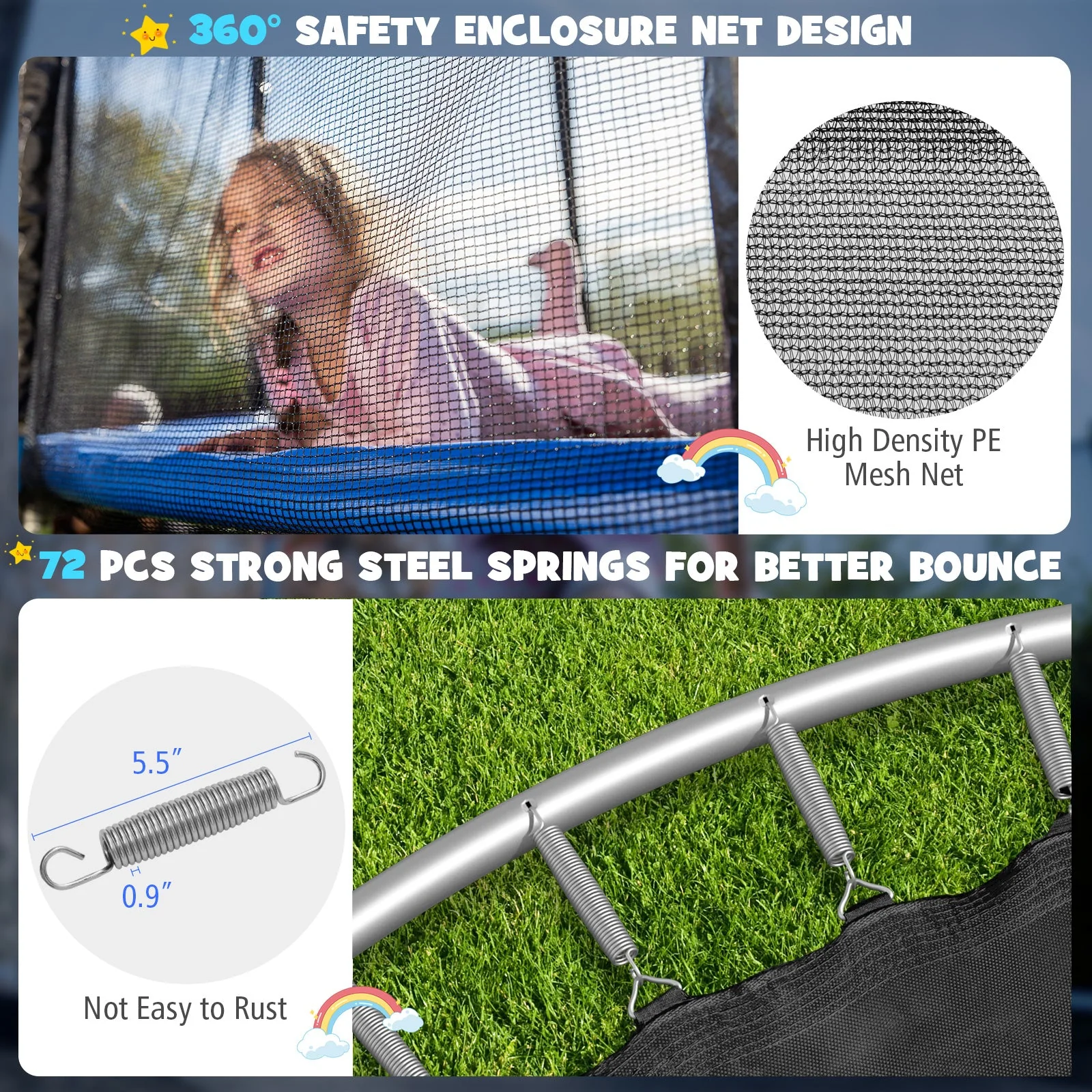 12/14/15/16 Feet Outdoor Recreational Trampoline with Enclosure Net-14 ft - Image 7