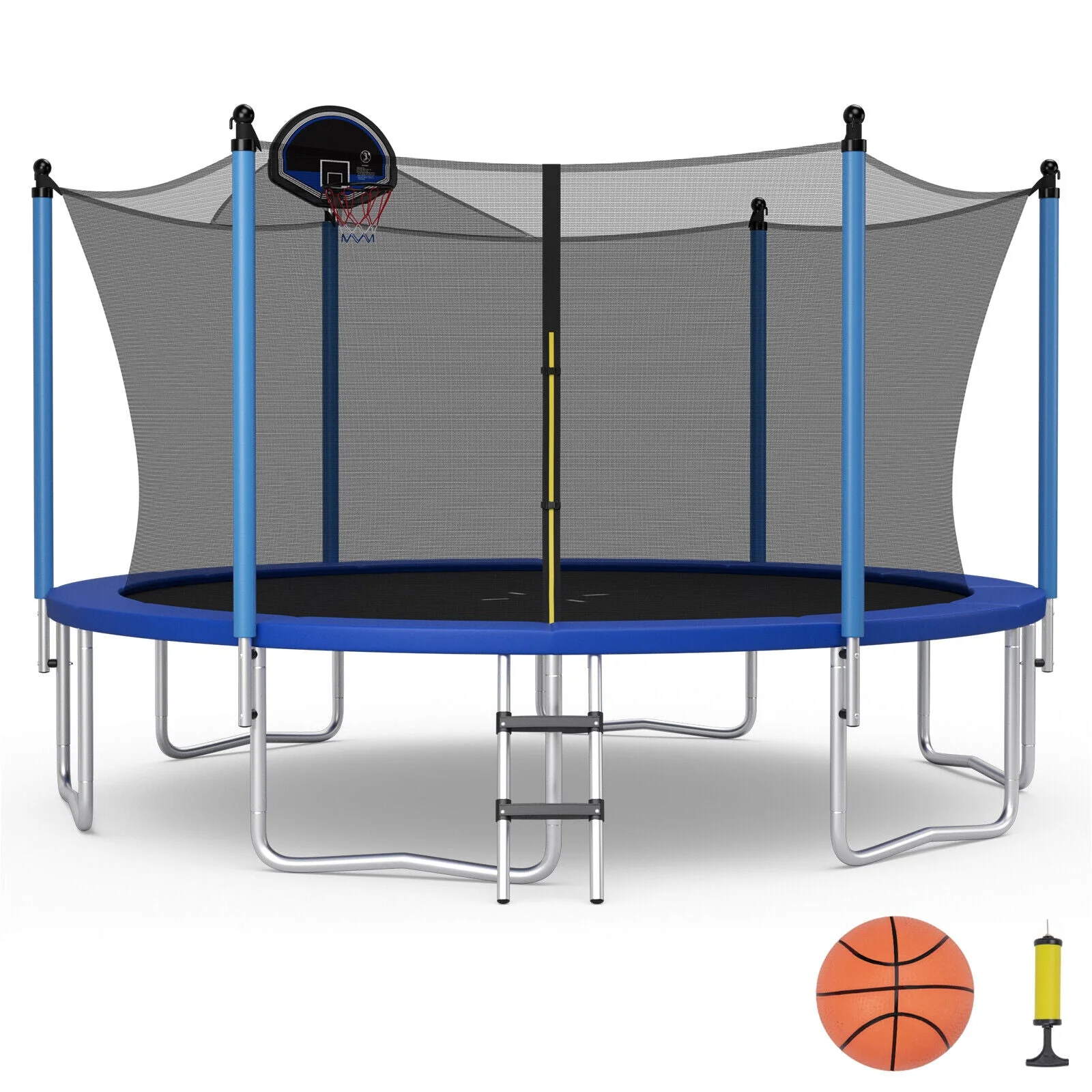 12/14/15/16 Feet Outdoor Recreational Trampoline with Ladder and Enclosure Net-15 ft - Image 2