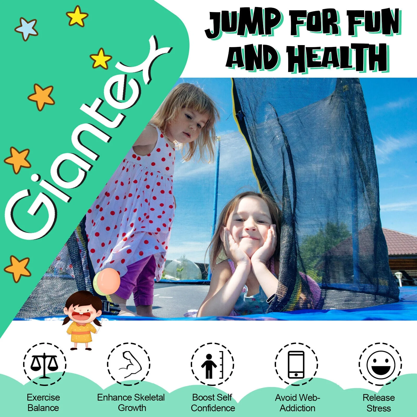 12/14/15/16 Feet Outdoor Recreational Trampoline with Ladder and Enclosure Net-15 ft - Image 8