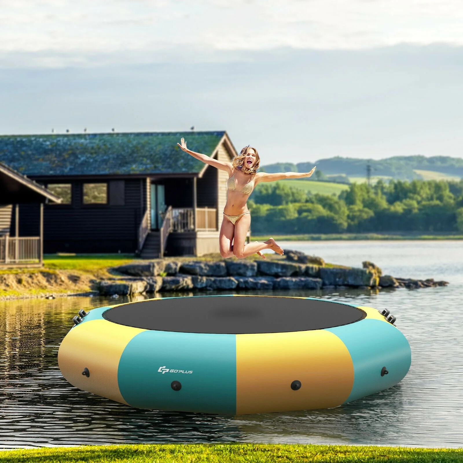 12 Feet Inflatable Splash Padded Water Bouncer Trampoline-Yellow - Image 2