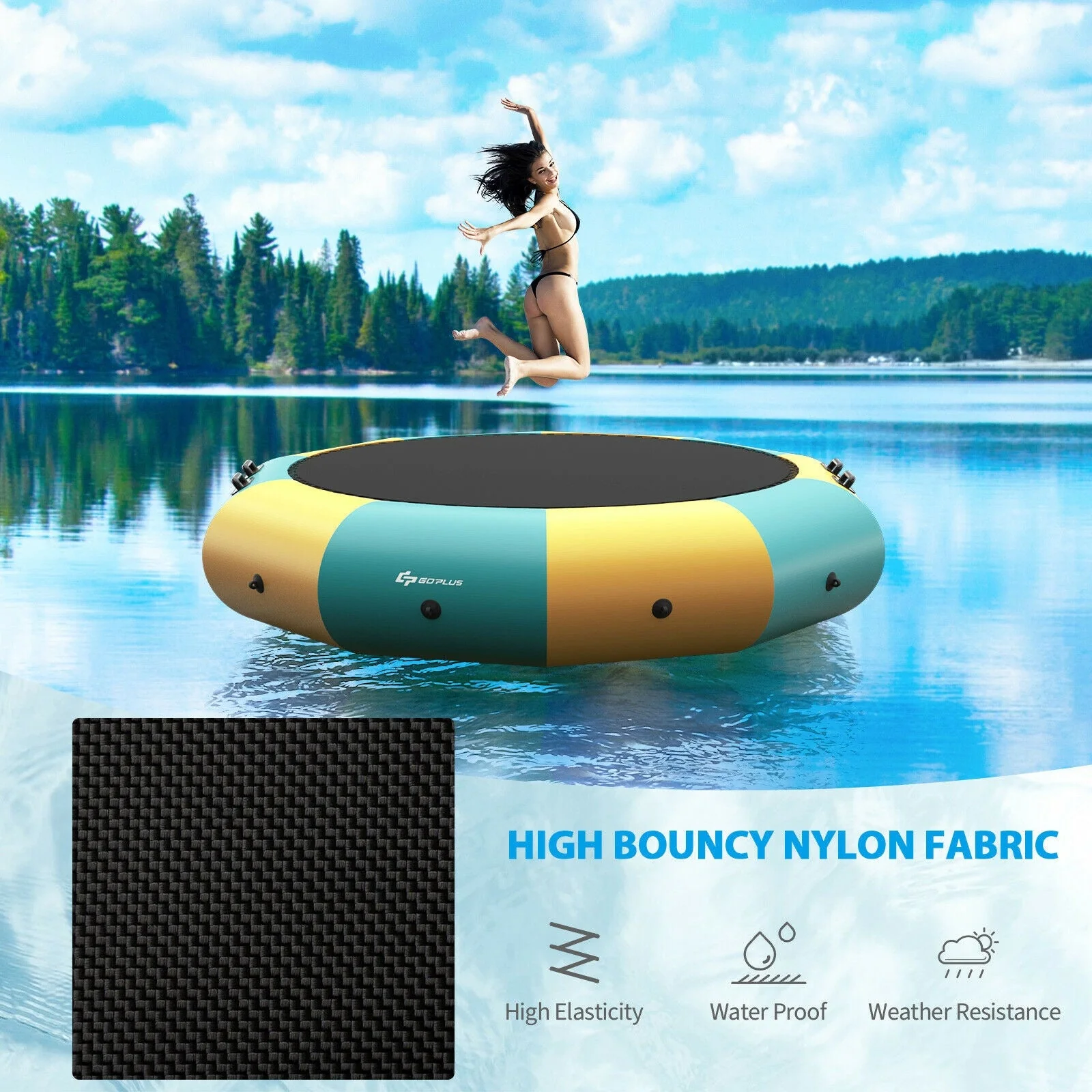 12 Feet Inflatable Splash Padded Water Bouncer Trampoline-Yellow - Image 8