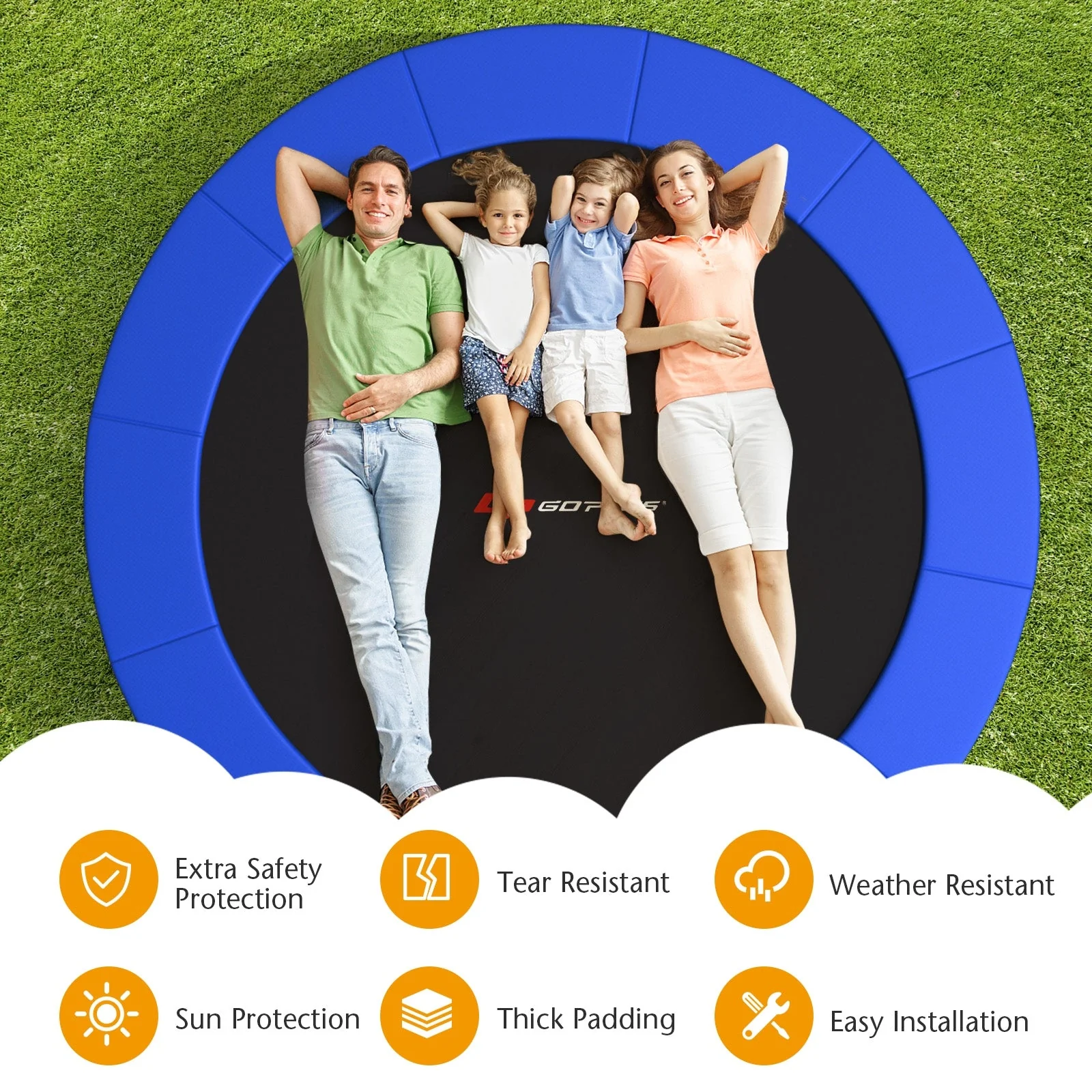 12 Feet Waterproof and Tear-Resistant Universal Trampoline Safety Pad Spring Cover-Blue - Image 3