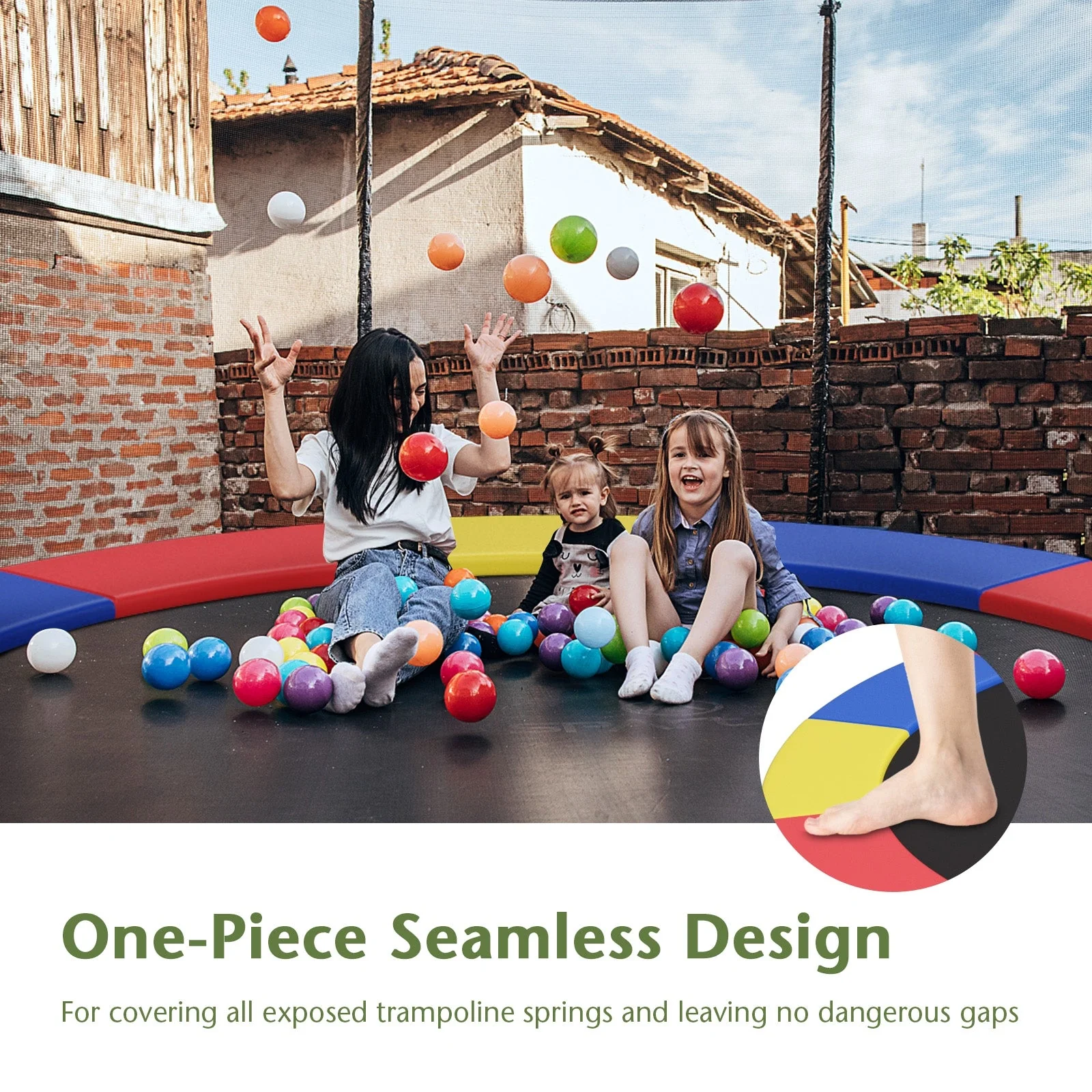 12 Feet Waterproof and Tear-Resistant Universal Trampoline Safety Pad Spring Cover-Multicolor - Image 6