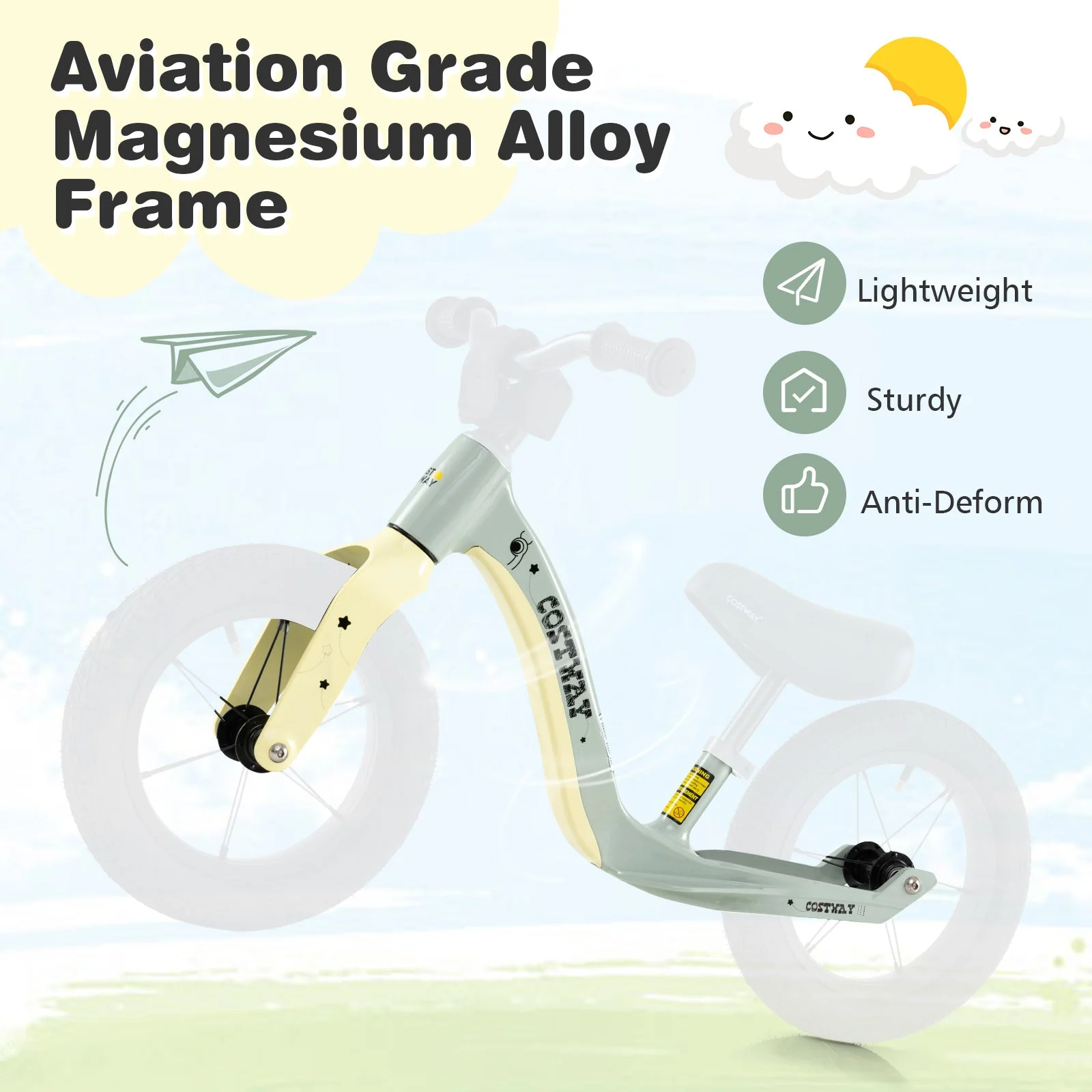 12-Inch Balance Bike with Adjustable Seat and Rotatable Handlebar for Over 36 Months Old-Green - Image 5