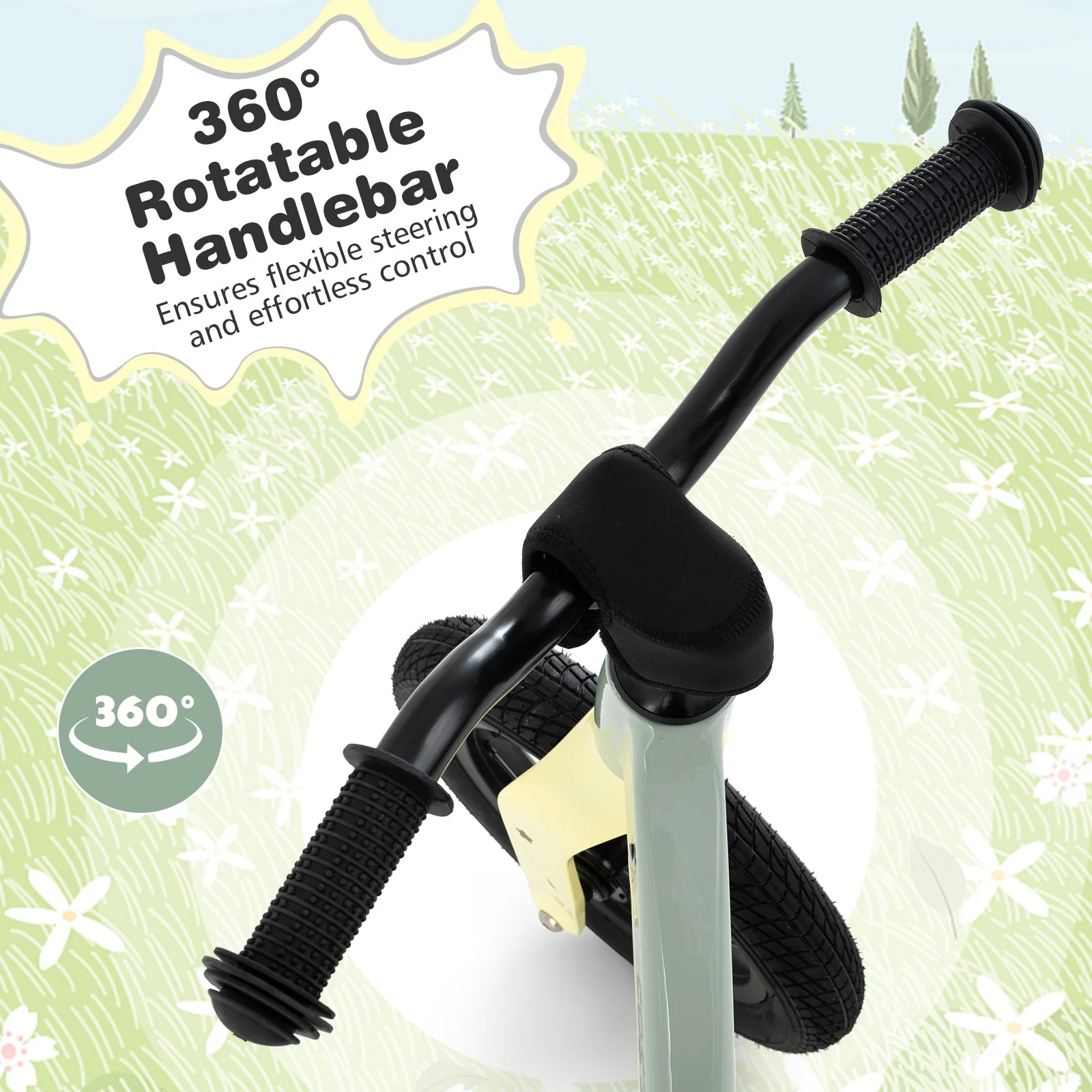 12-Inch Balance Bike with Adjustable Seat and Rotatable Handlebar for Over 36 Months Old-Green - Image 6
