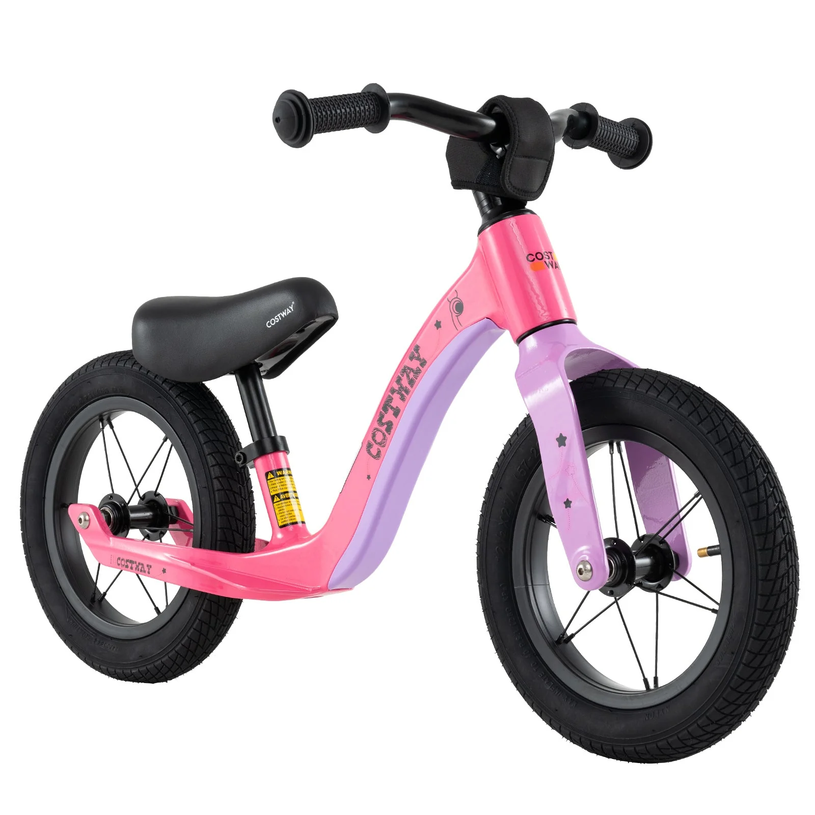 12-Inch Balance Bike with Adjustable Seat and Rotatable Handlebar for Over 36 Months Old-Pink - Image 2