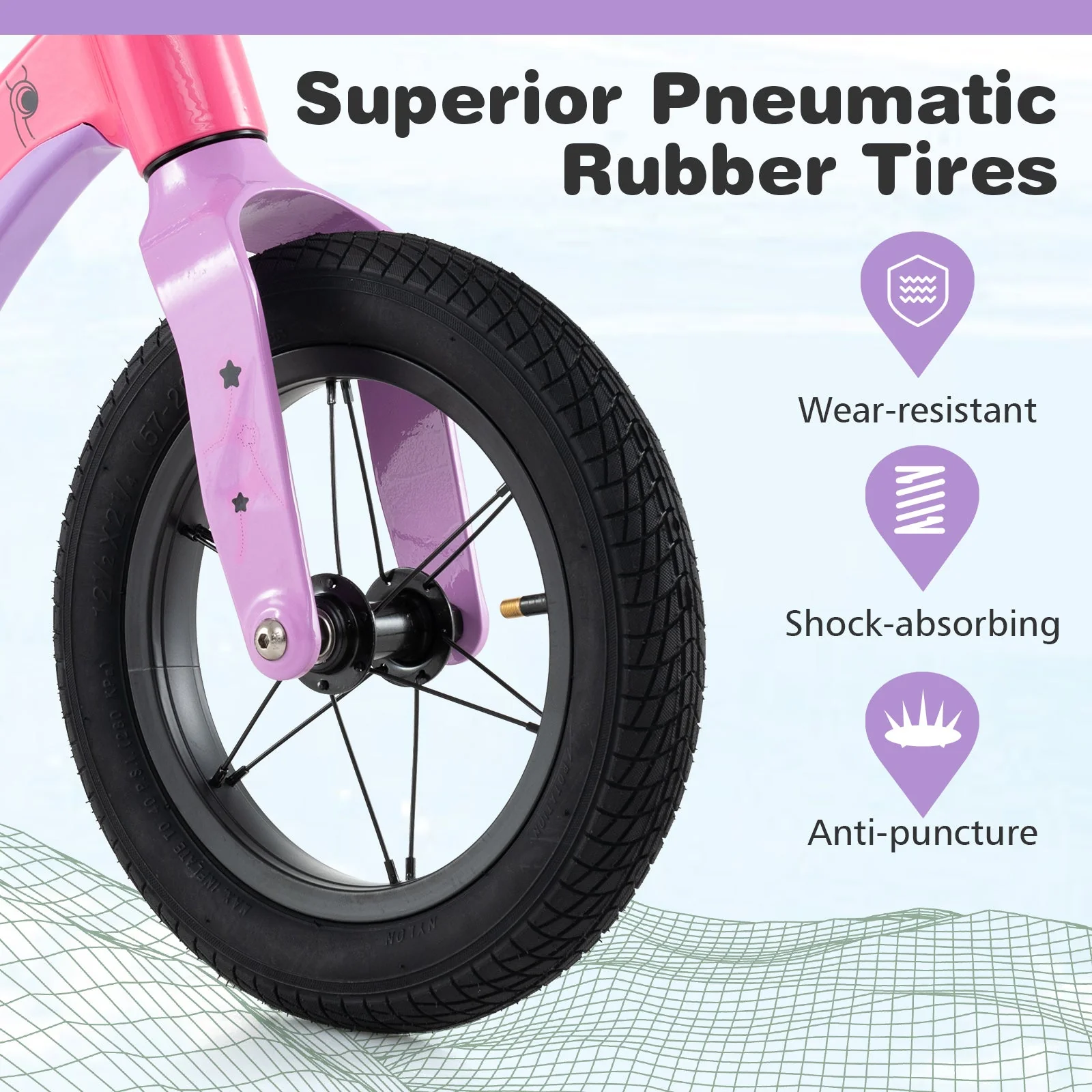 12-Inch Balance Bike with Adjustable Seat and Rotatable Handlebar for Over 36 Months Old-Pink - Image 5