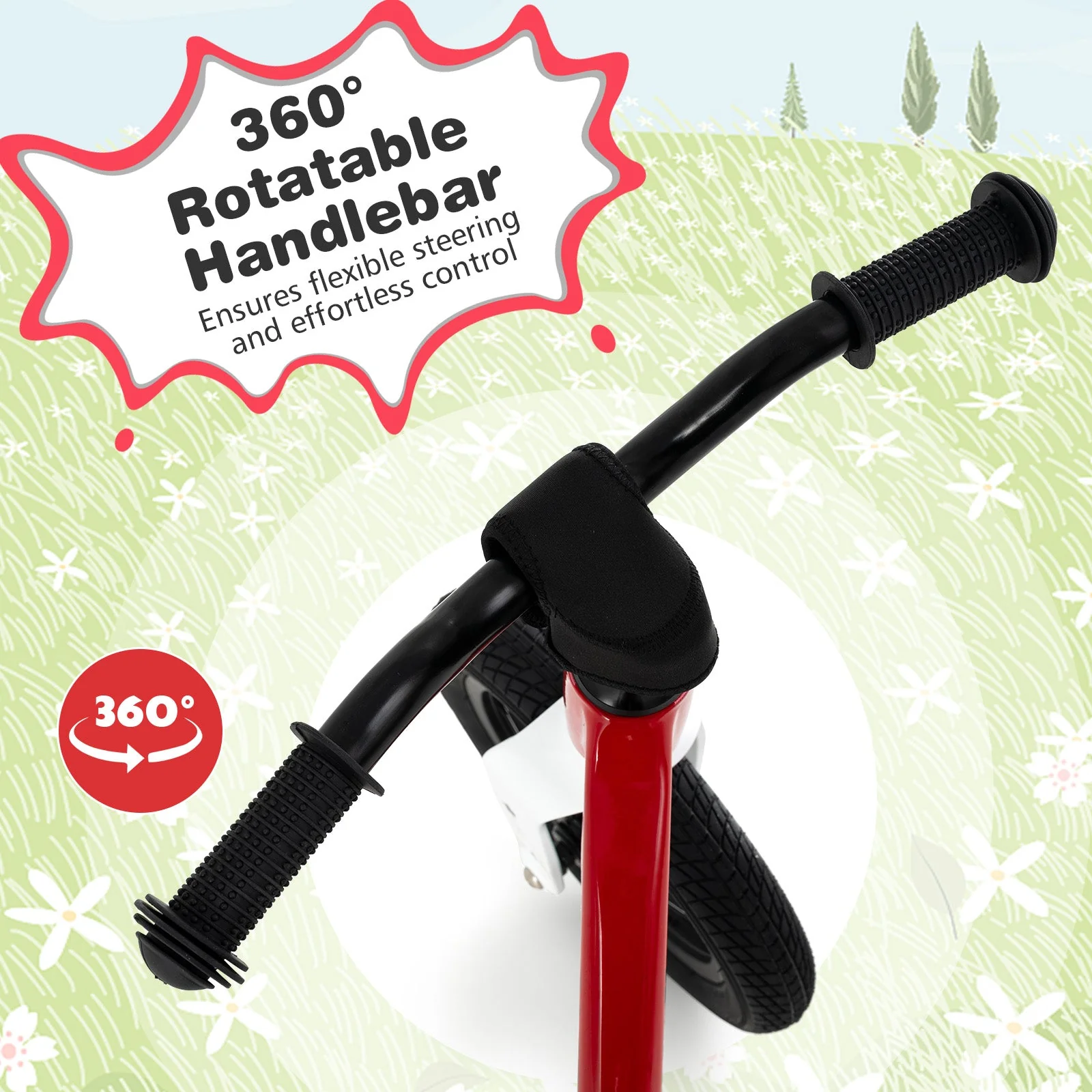 12-Inch Balance Bike with Adjustable Seat and Rotatable Handlebar for Over 36 Months Old-Red - Image 6
