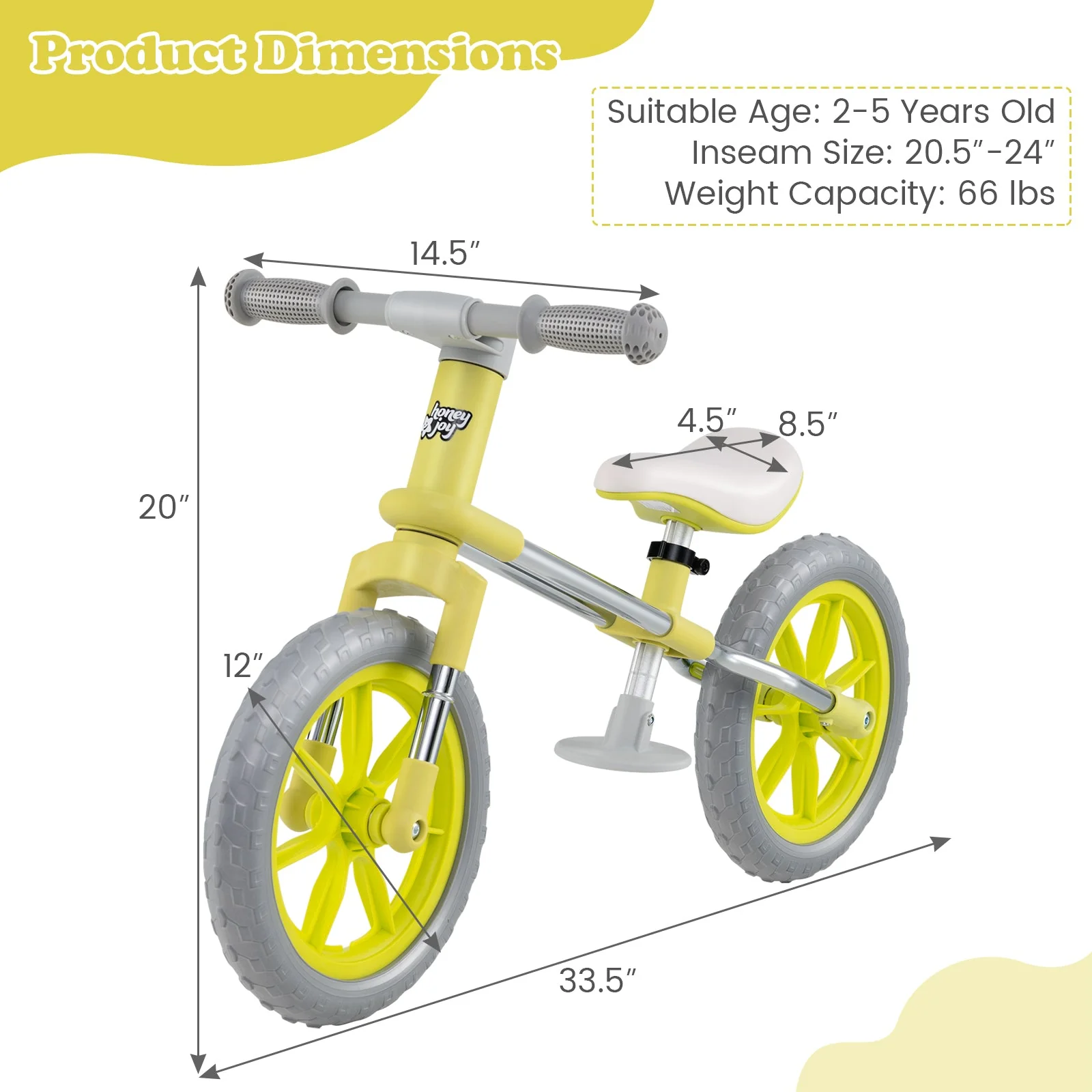 12 Inch Balance Bike with Adjustable Seat and Rotatable Handlebar-Green - Image 4