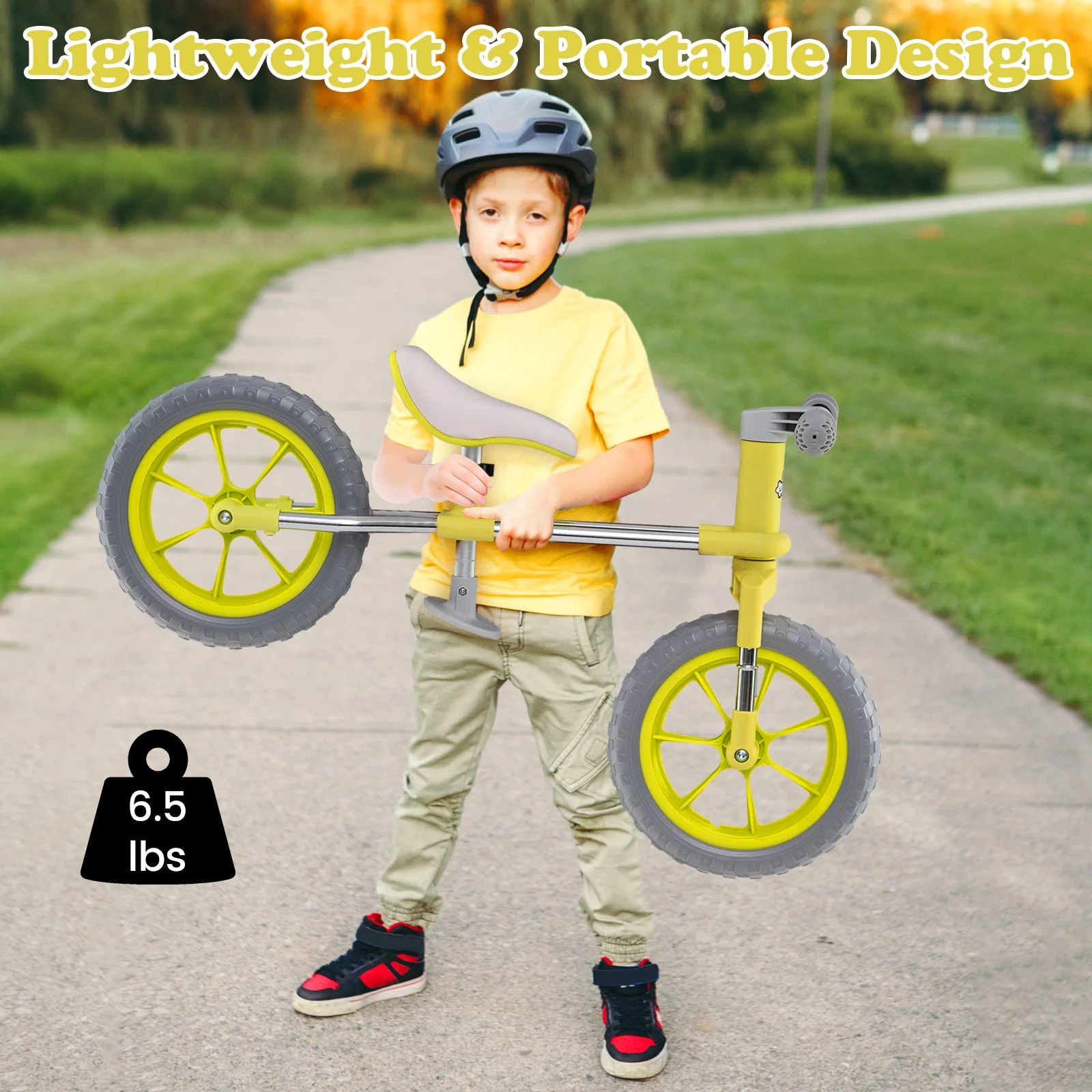 12 Inch Balance Bike with Adjustable Seat and Rotatable Handlebar-Green - Image 6