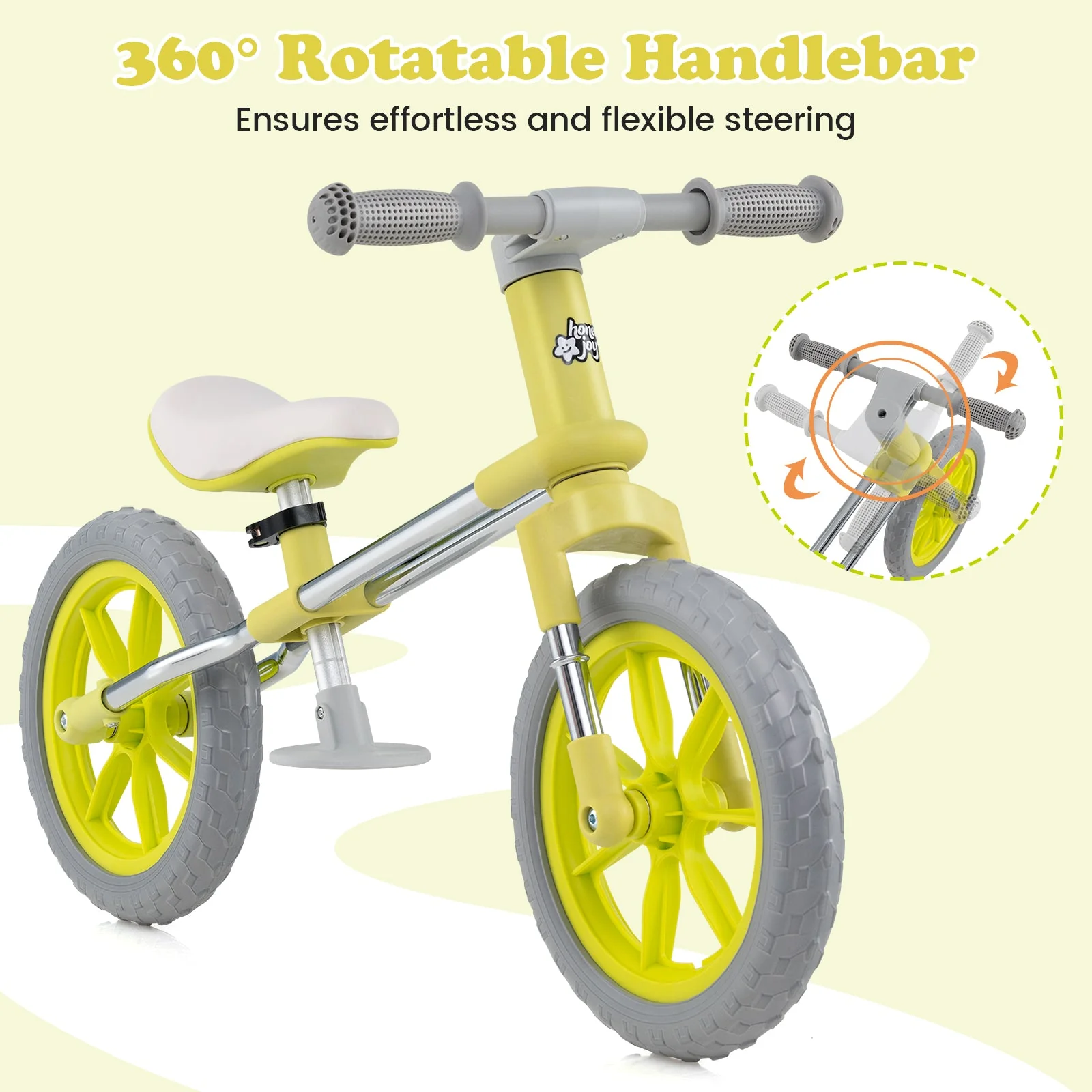 12 Inch Balance Bike with Adjustable Seat and Rotatable Handlebar-Green - Image 8
