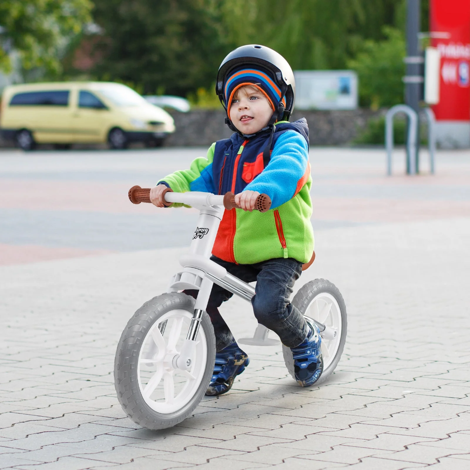 12 Inch Balance Bike with Adjustable Seat and Rotatable Handlebar-White - Image 2