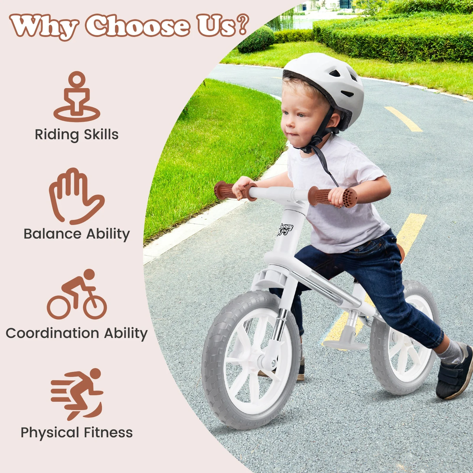 12 Inch Balance Bike with Adjustable Seat and Rotatable Handlebar-White - Image 5
