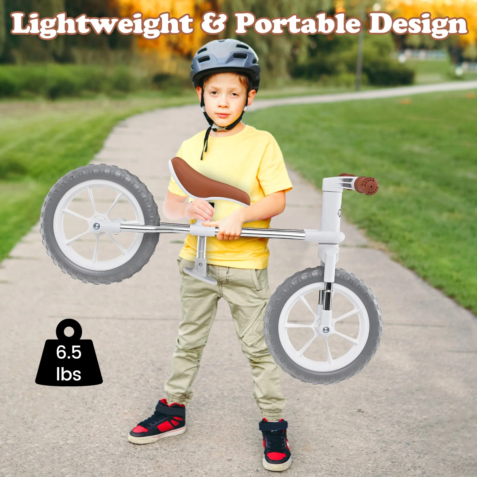 12 Inch Balance Bike with Adjustable Seat and Rotatable Handlebar-White - Image 8