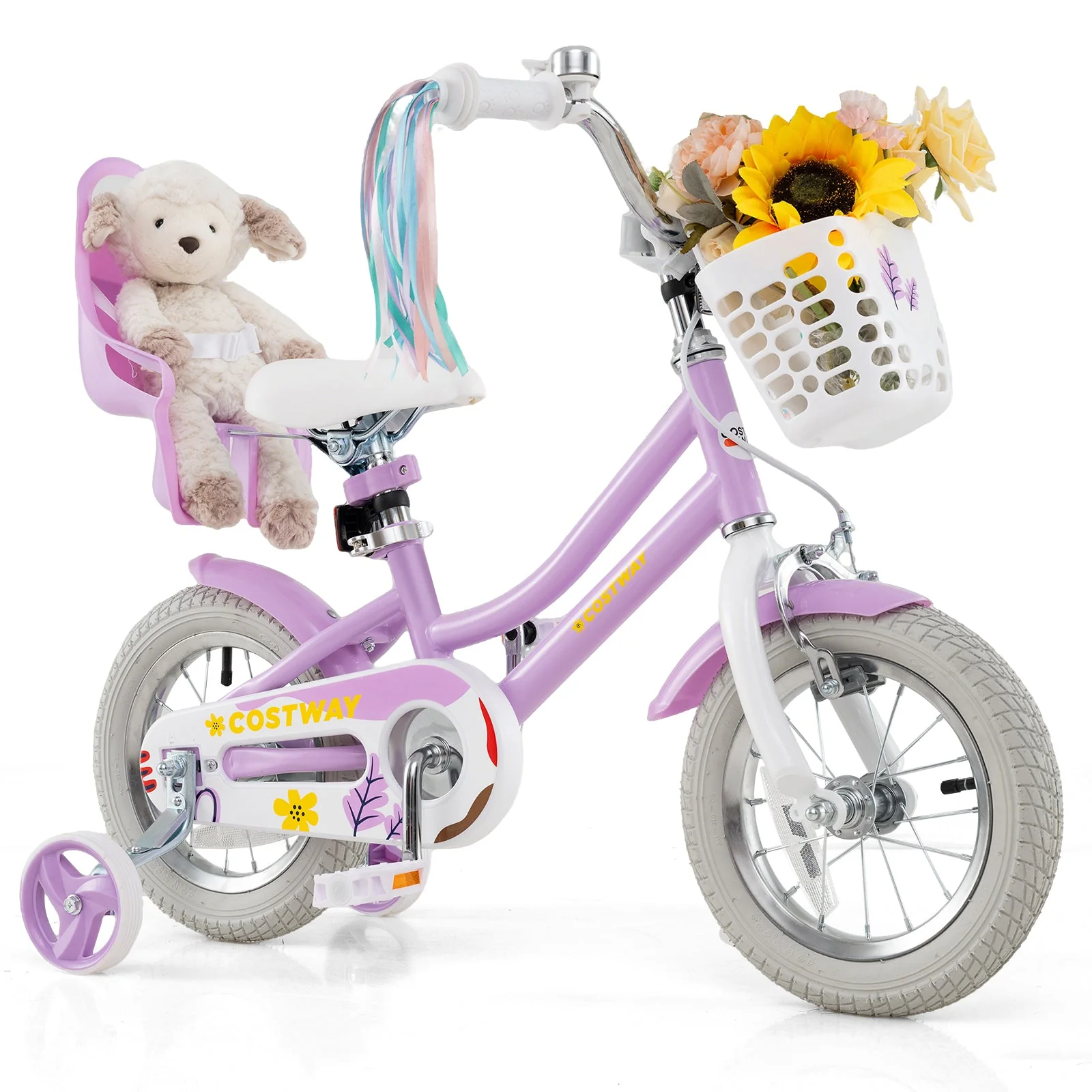 12 Inch Girls Bike Kids Bicycle with Doll Seat and Streamers for Children 3-4 Years Old - Image 3