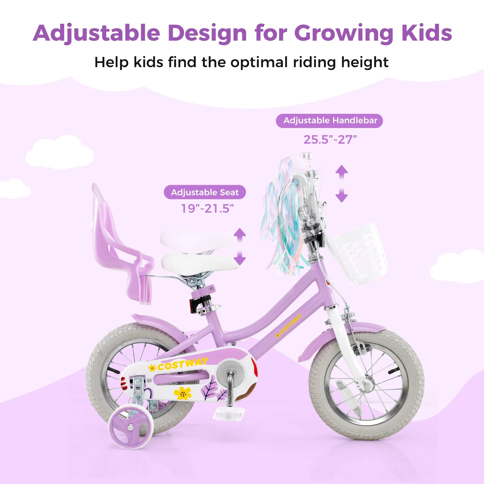 12 Inch Girls Bike Kids Bicycle with Doll Seat and Streamers for Children 3-4 Years Old - Image 5