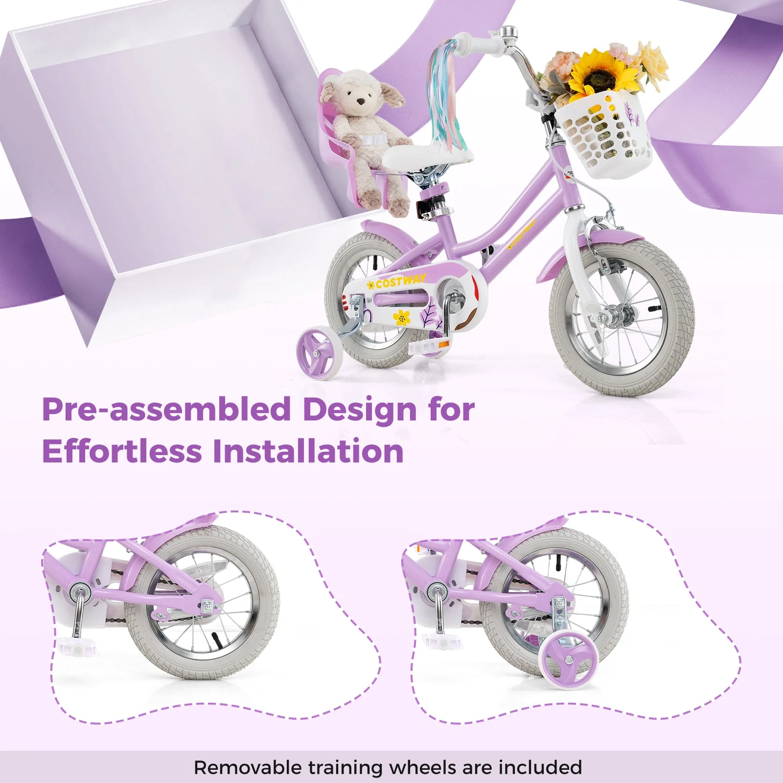12 Inch Girls Bike Kids Bicycle with Doll Seat and Streamers for Children 3-4 Years Old - Image 6